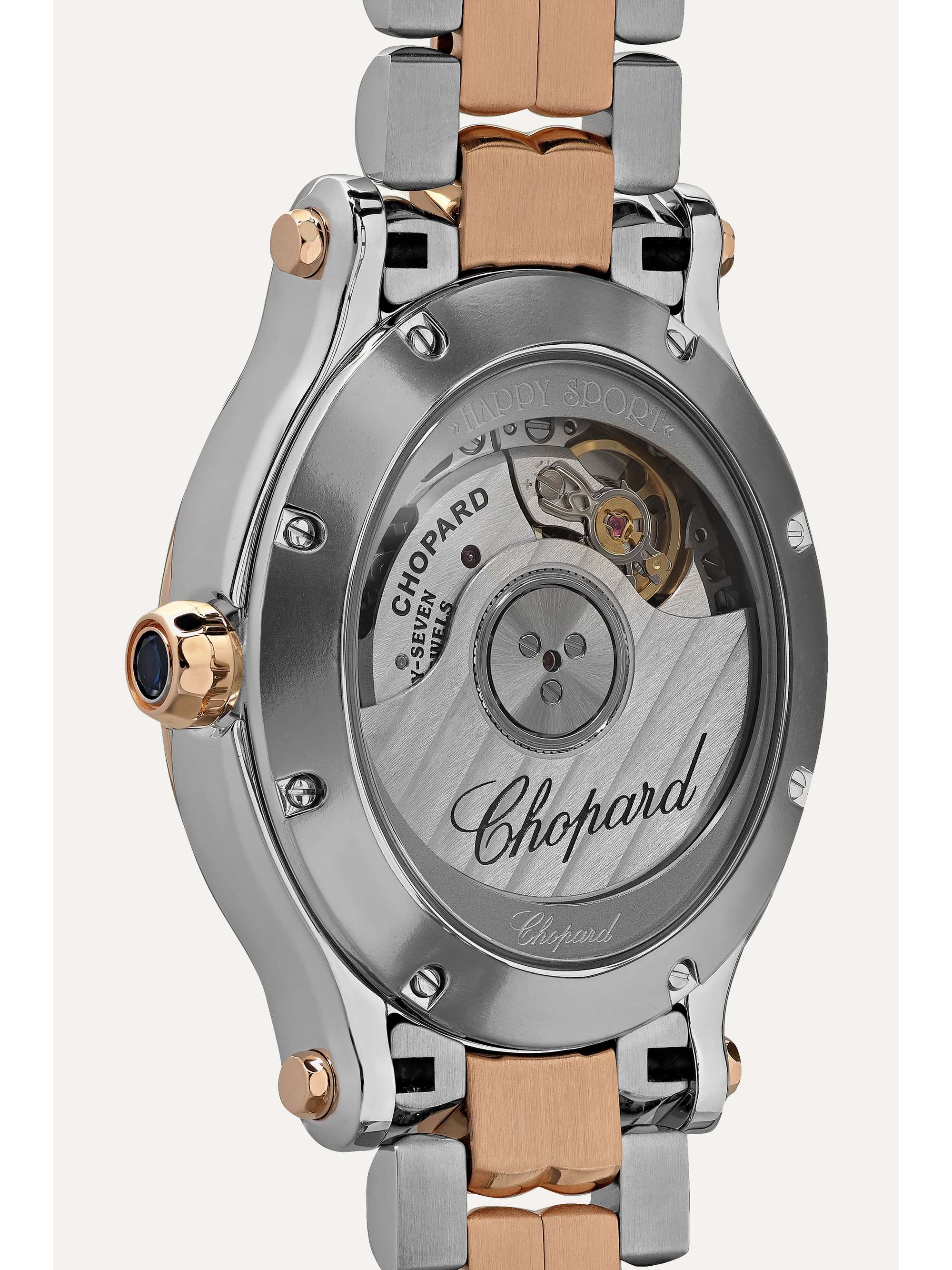 CHOPARD Happy Sport Oval Automatic 29mm 18-karat rose gold, stainless steel and diamond watch
