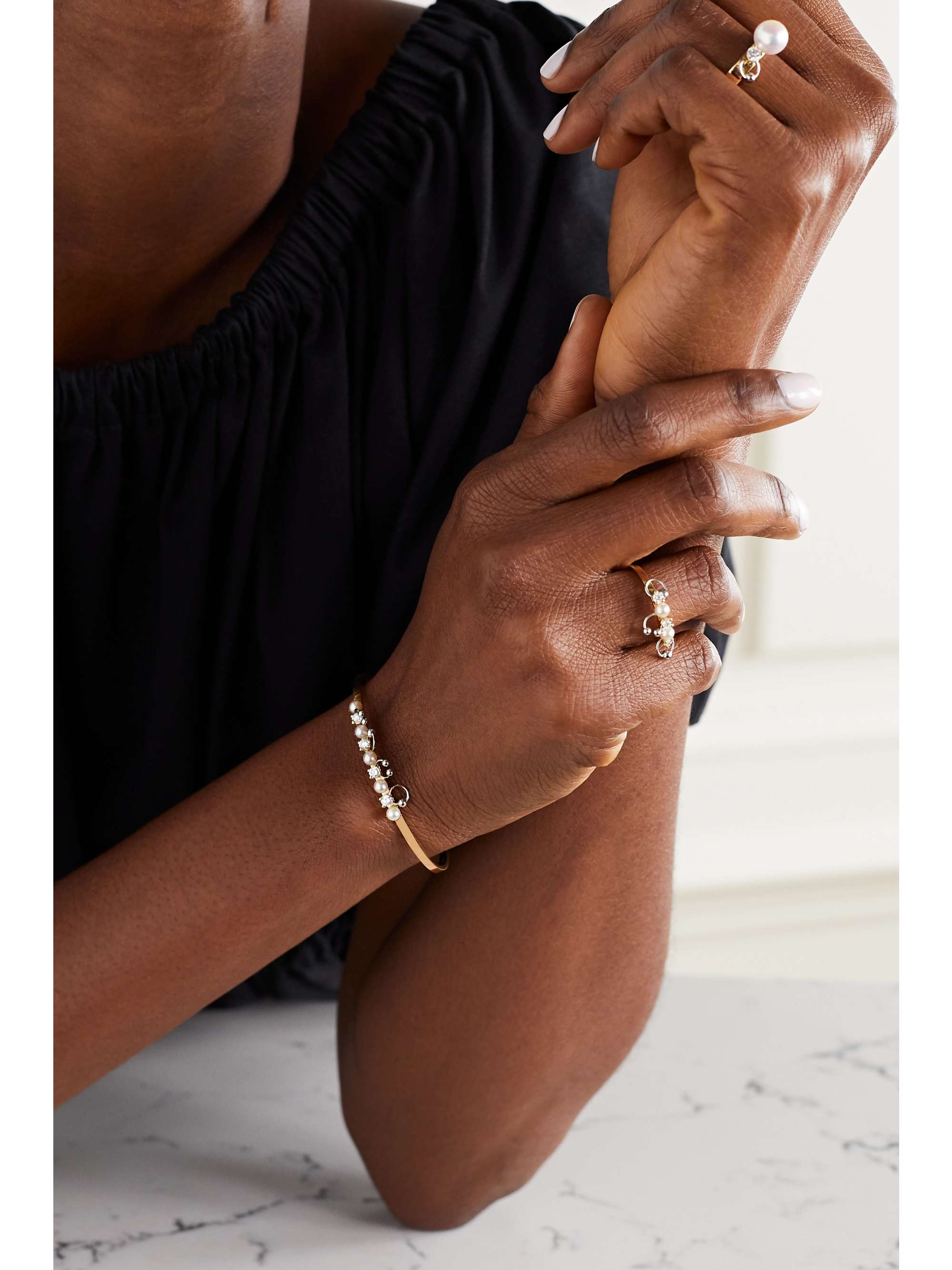 DELFINA DELETTREZ 18-karat yellow and white gold, pearl and diamond cuff