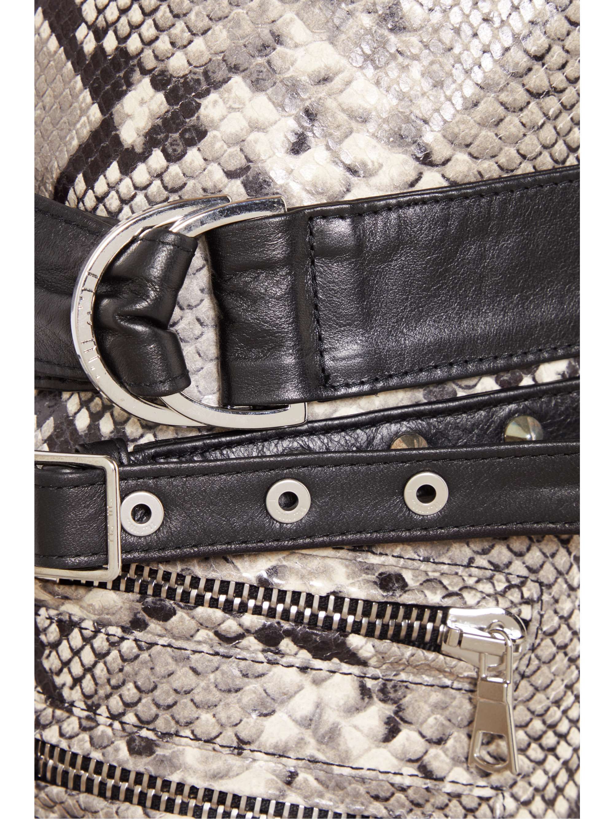 UNRAVEL Belted snake-effect leather mini skirt