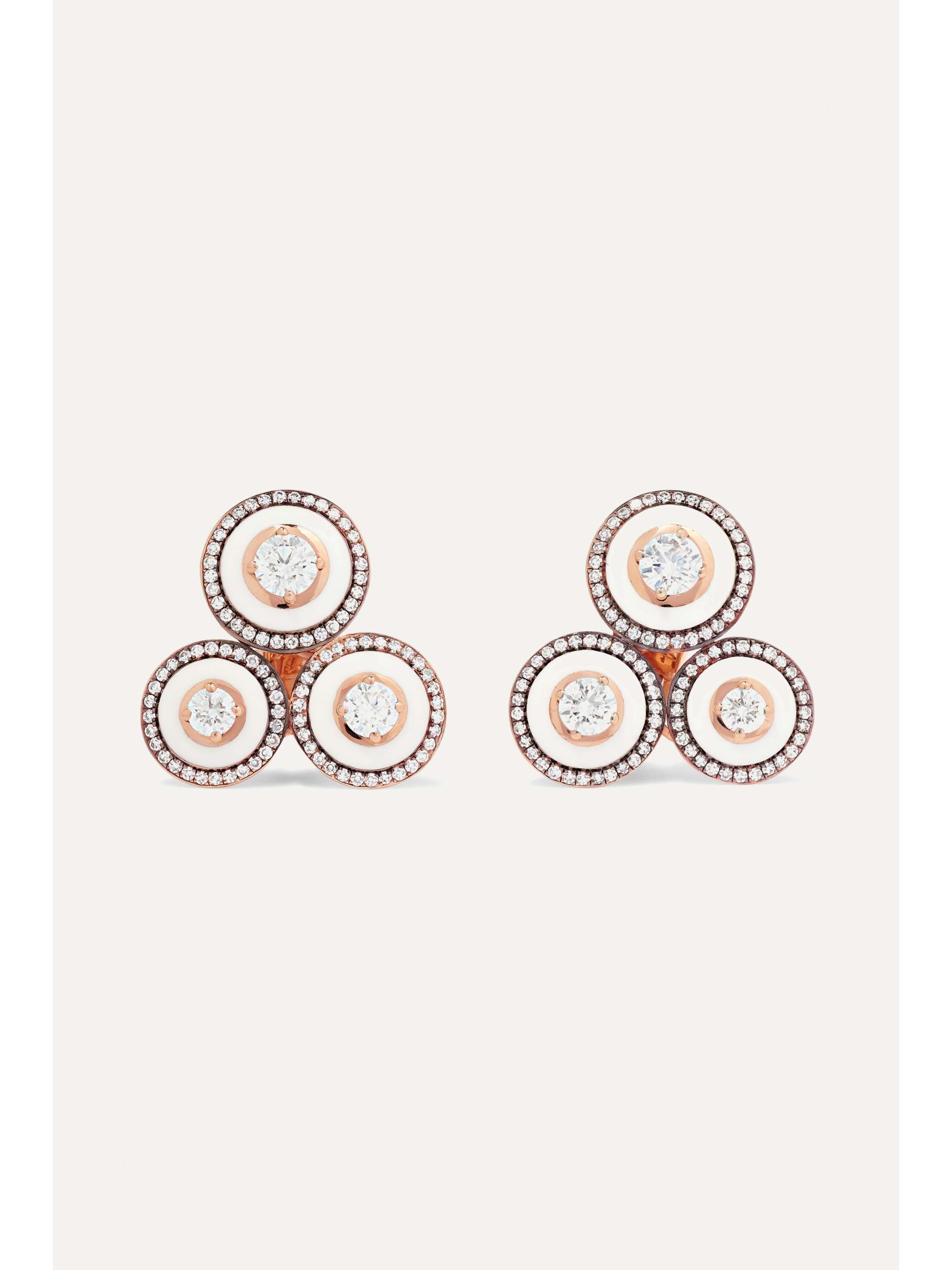 SELIM MOUZANNAR 18-karat rose gold, enamel and diamond clip-on earrings