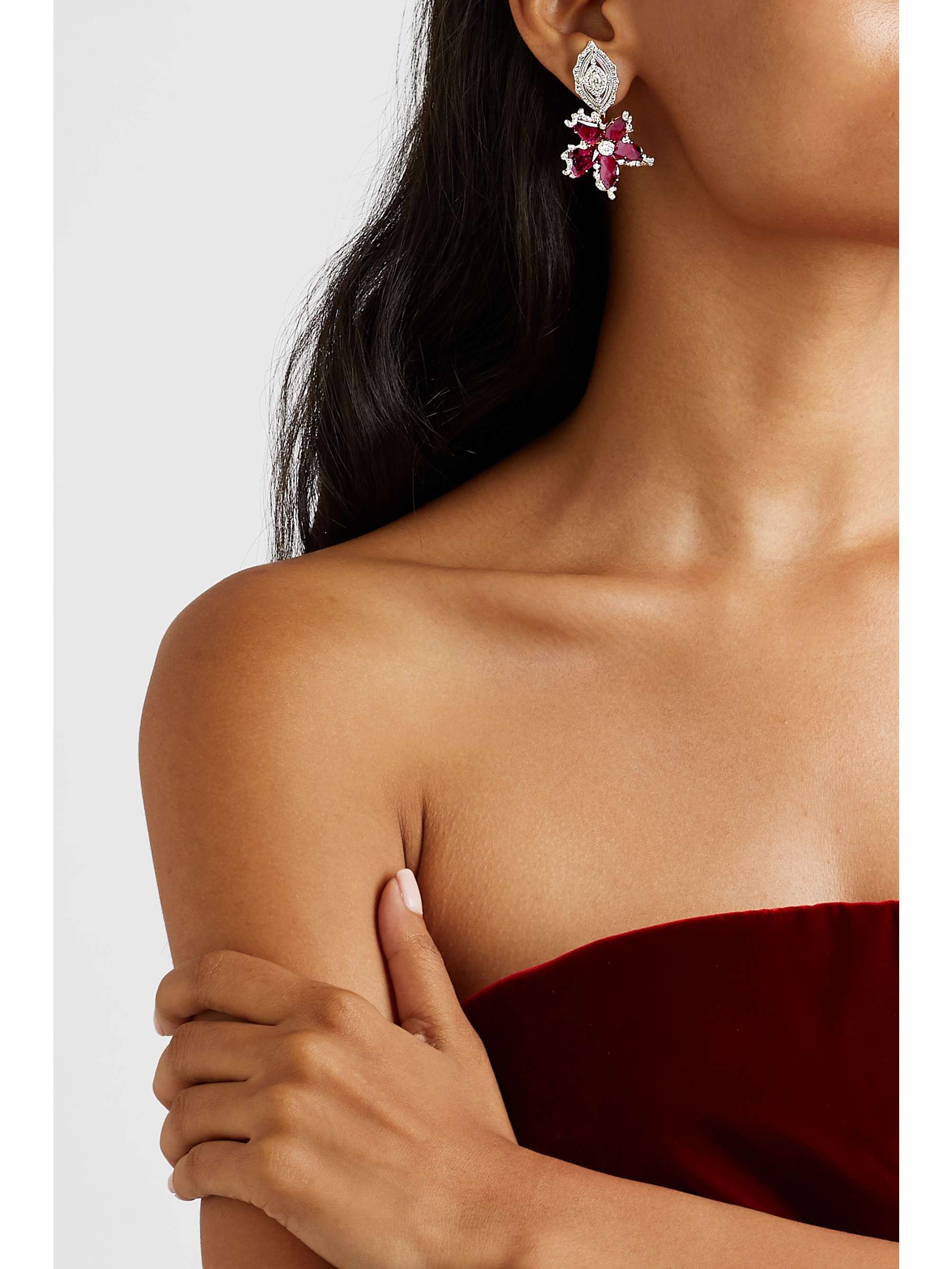 BINA GOENKA 18-karat gold, ruby and diamond earrings