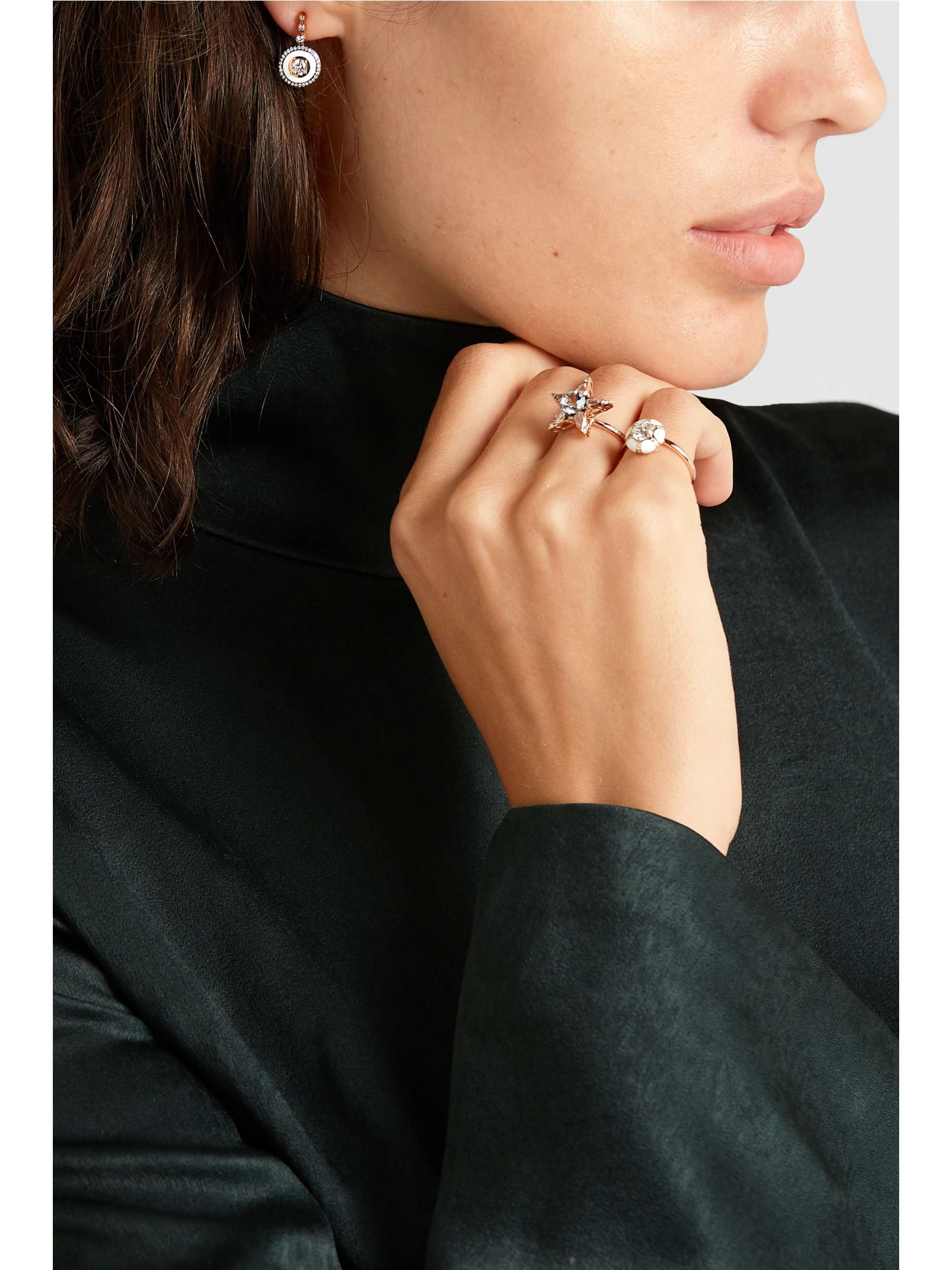 SELIM MOUZANNAR 18-karat rose gold, enamel and diamond earrings