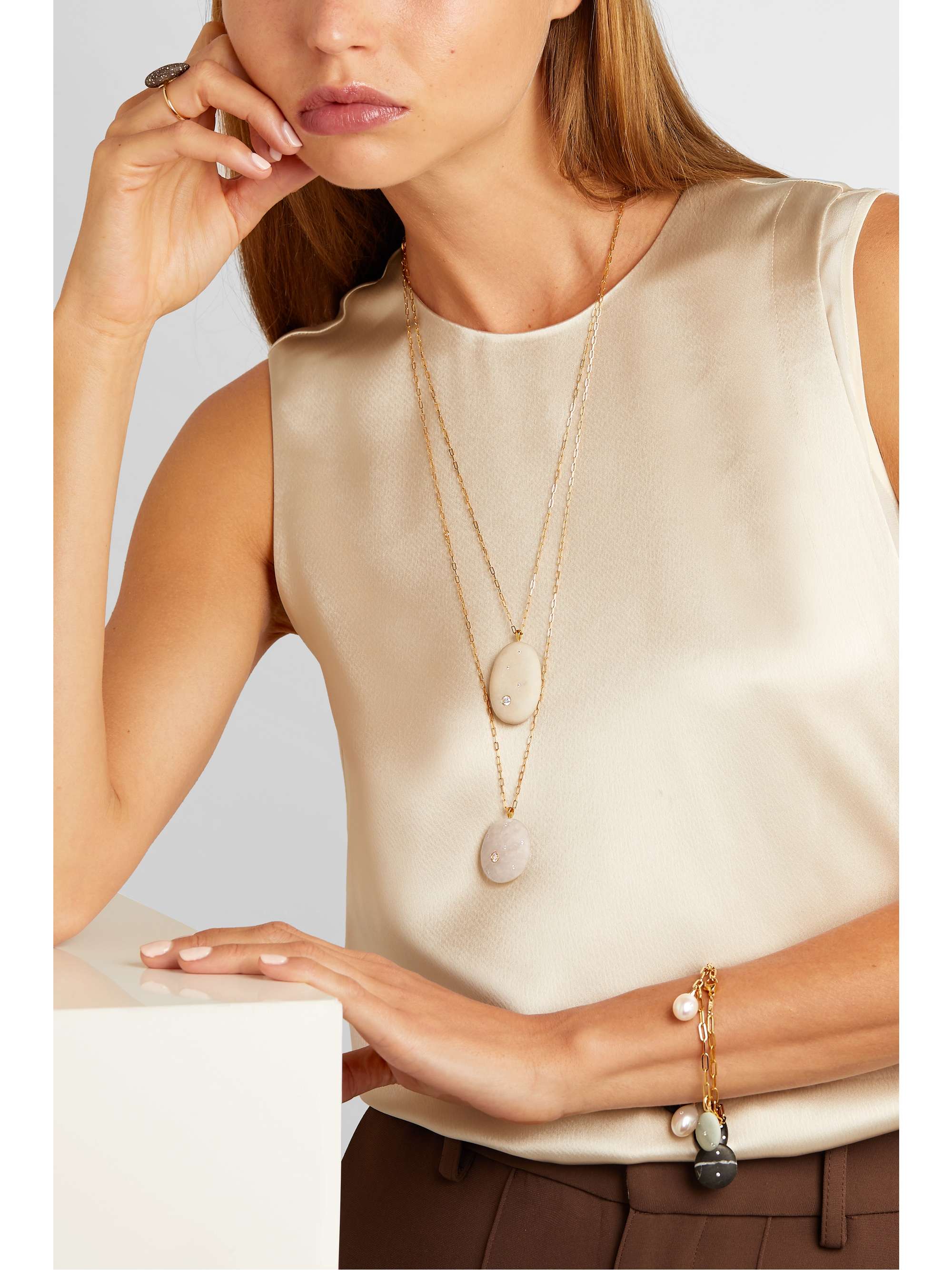 CVC STONES Ceremony 18-karat gold, stone and diamond necklace