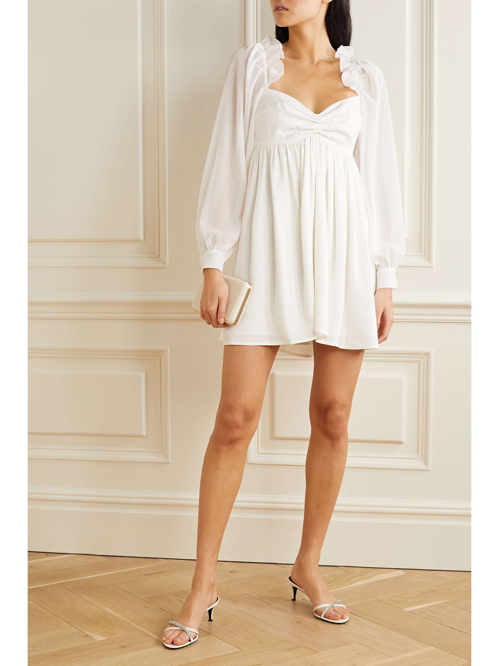 VANESSA COCCHIARO Charlotte ruffled crepe and metallic crepon mini dress