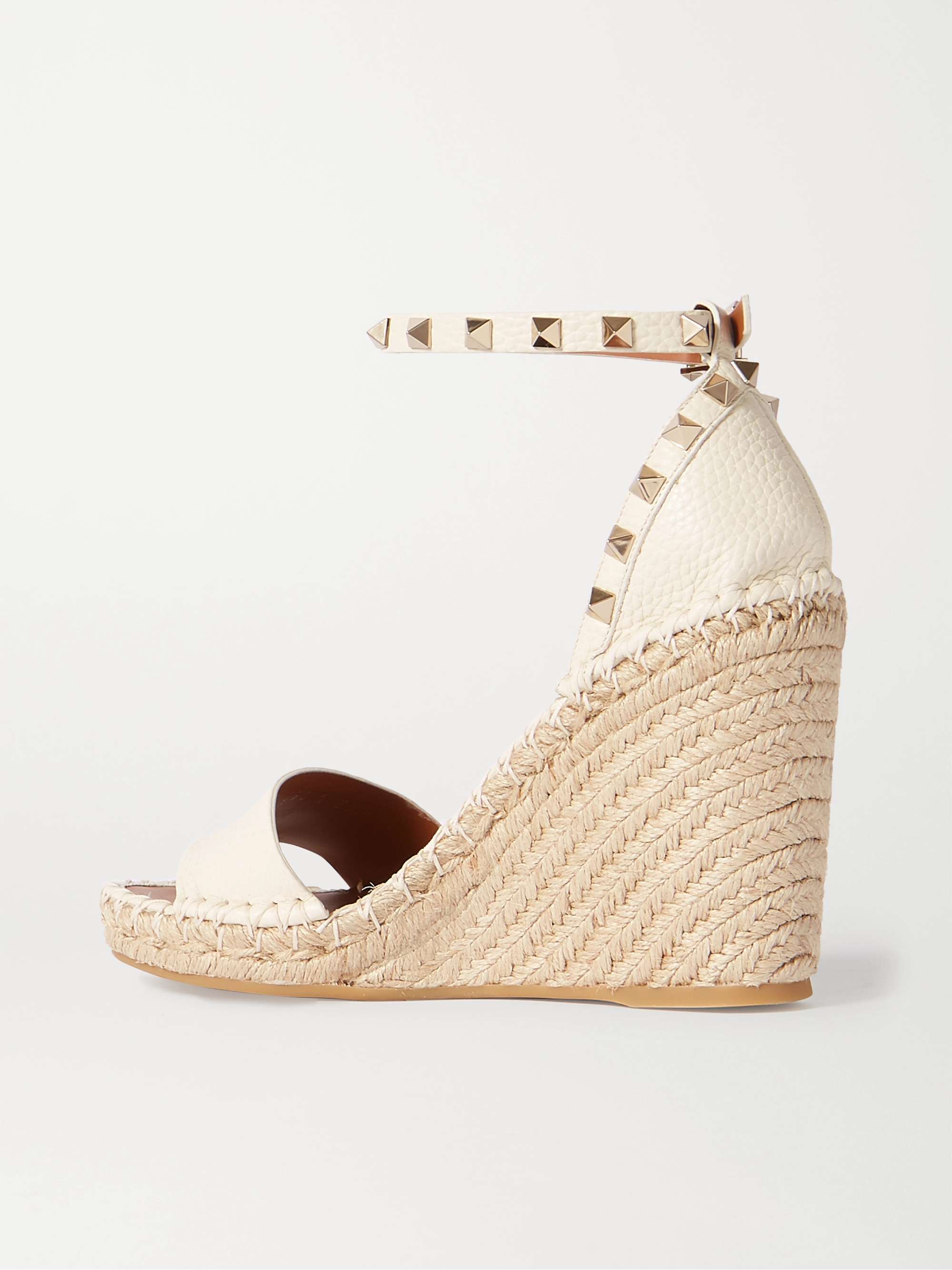 VALENTINO GARAVANI Valentino Garavani Rockstud 105 textured-leather espadrille wedge sandals