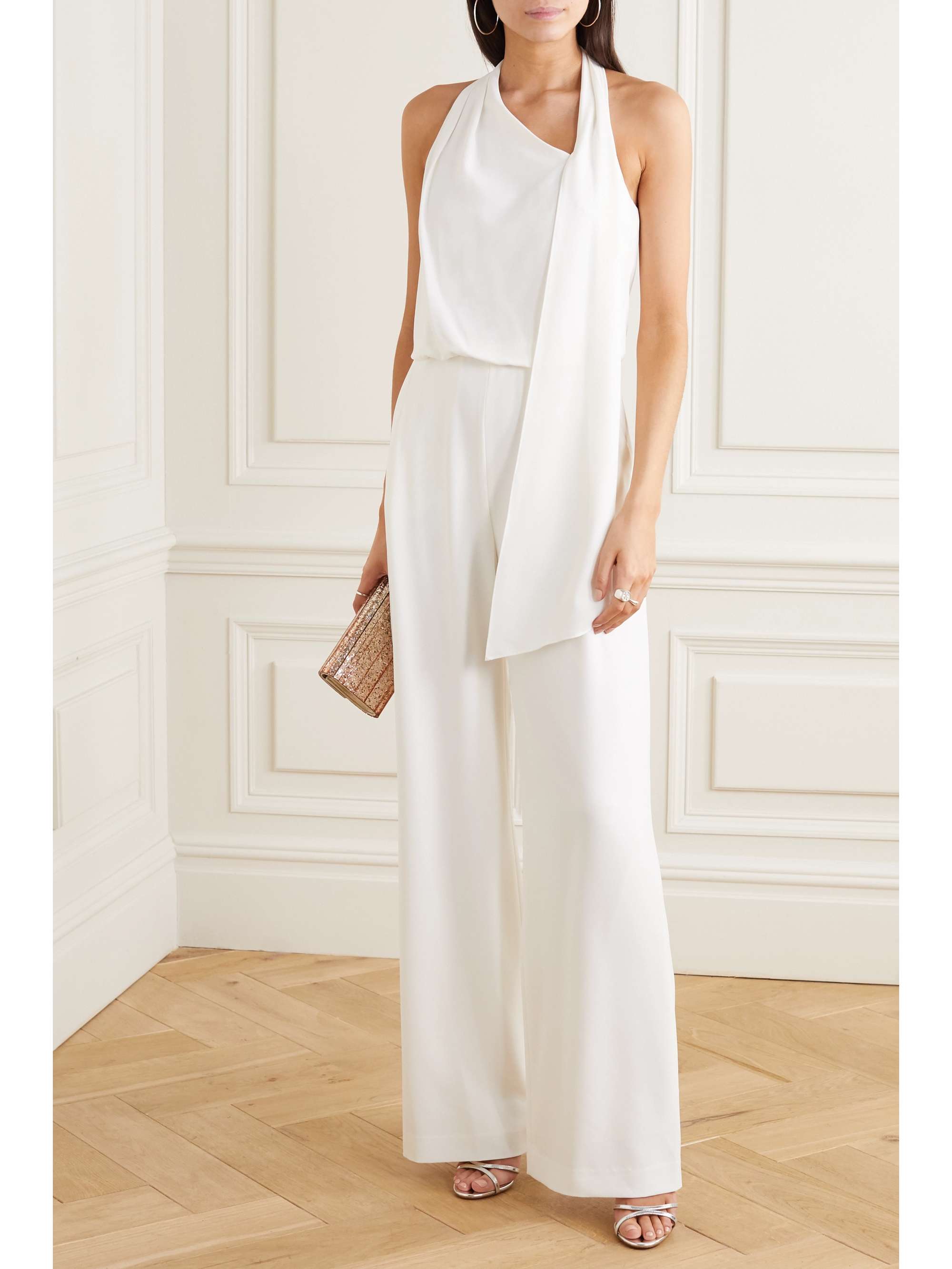 Cream Scarf-detail draped crepe 
