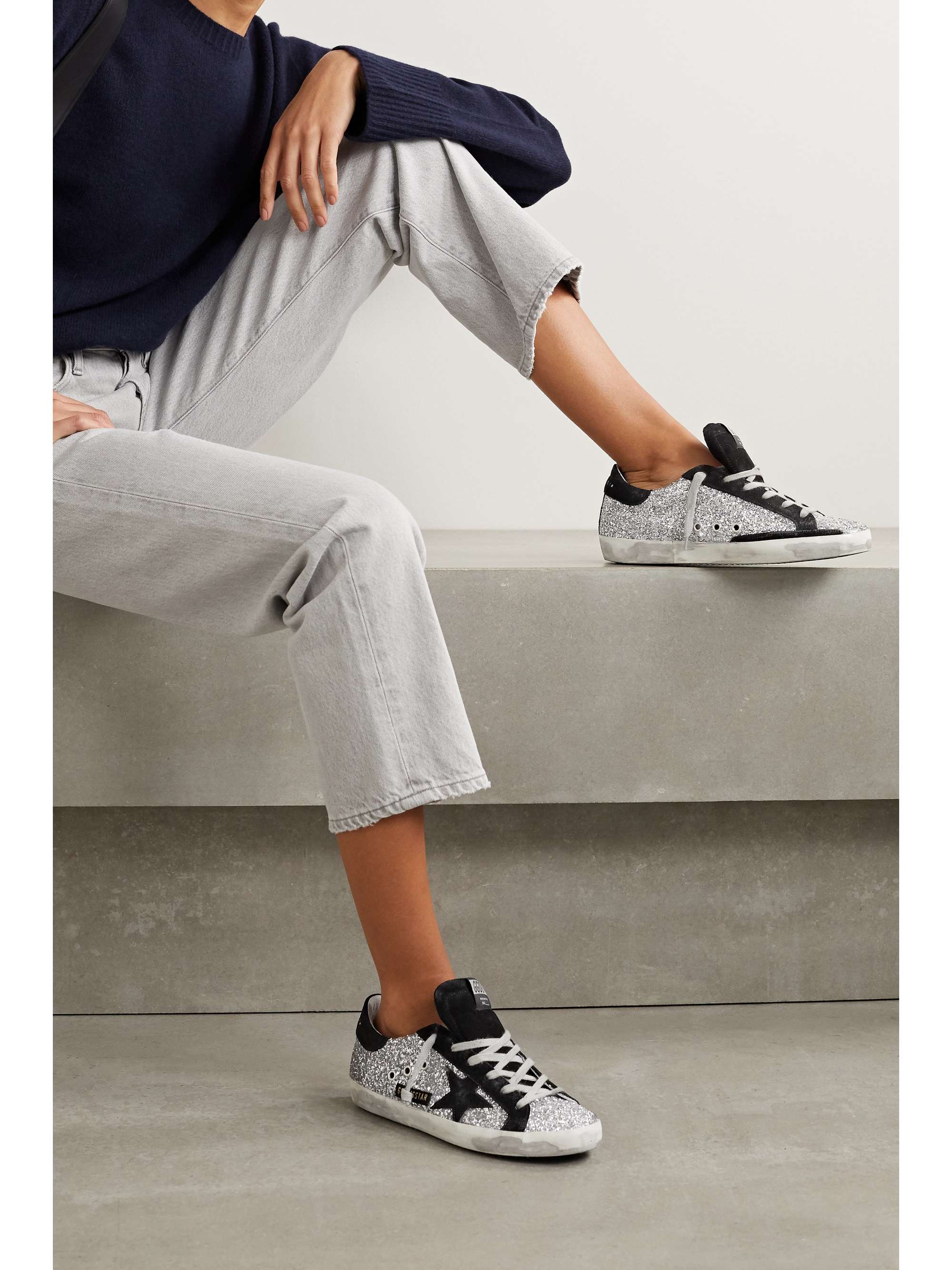 GOLDEN GOOSE Superstar glittered leather and suede sneakers | NET-A-PORTER