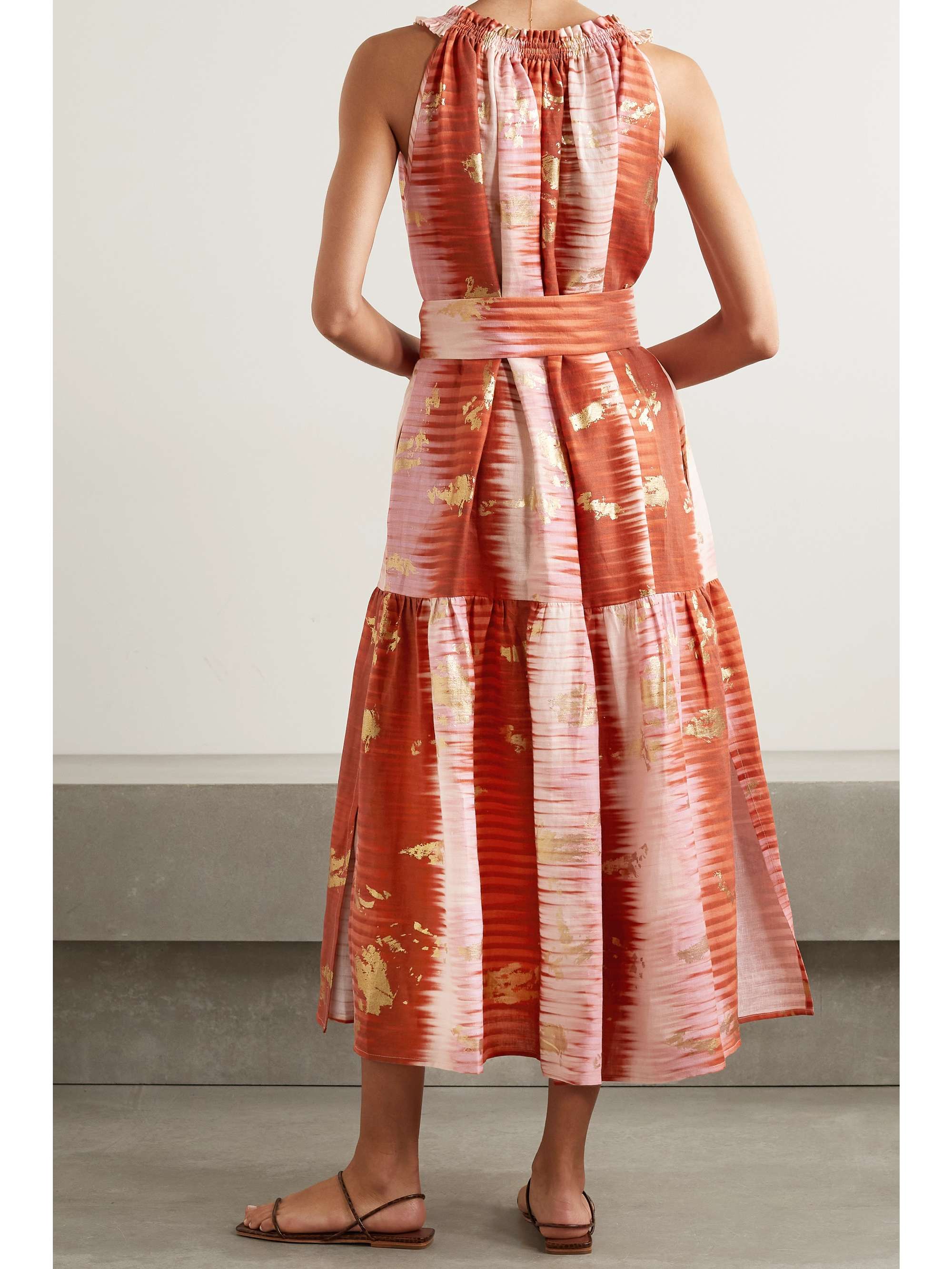 ANNA MASON Belted metallic tie-dyed linen midi dress