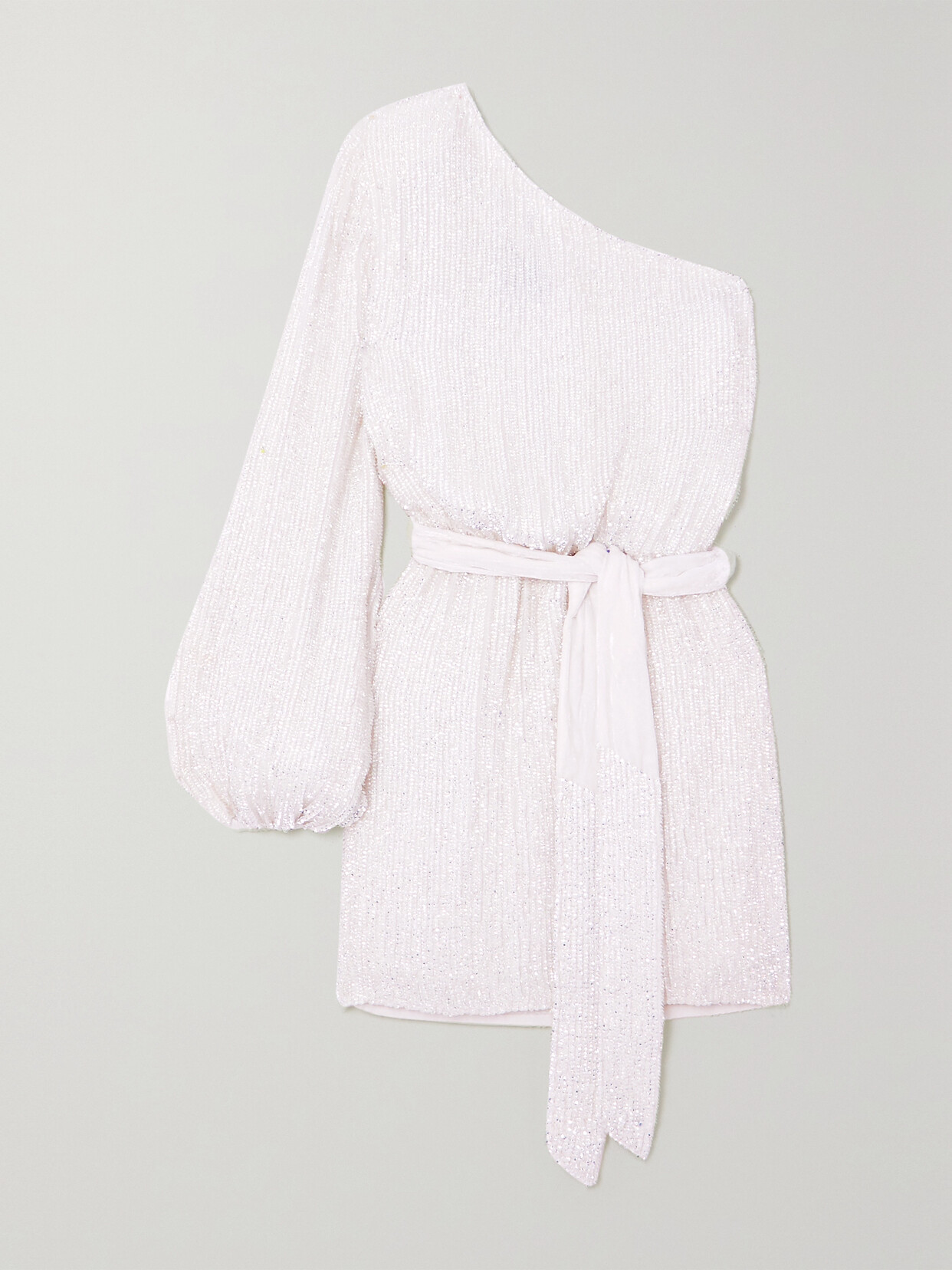 Retrofête Bridgette One-shoulder Velvet-trimmed Sequined Chiffon Mini Dress - White