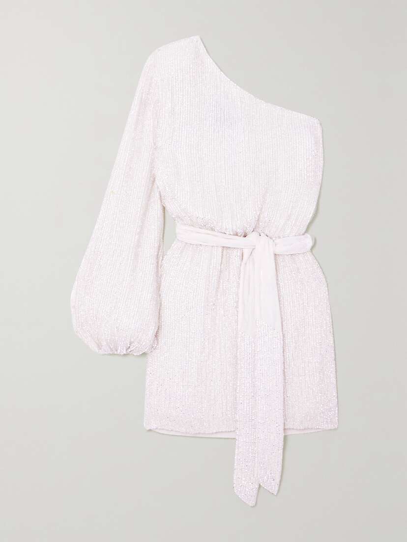 Retrofête Bridgette One-shoulder Velvet-trimmed Sequined Chiffon Mini Dress - x large