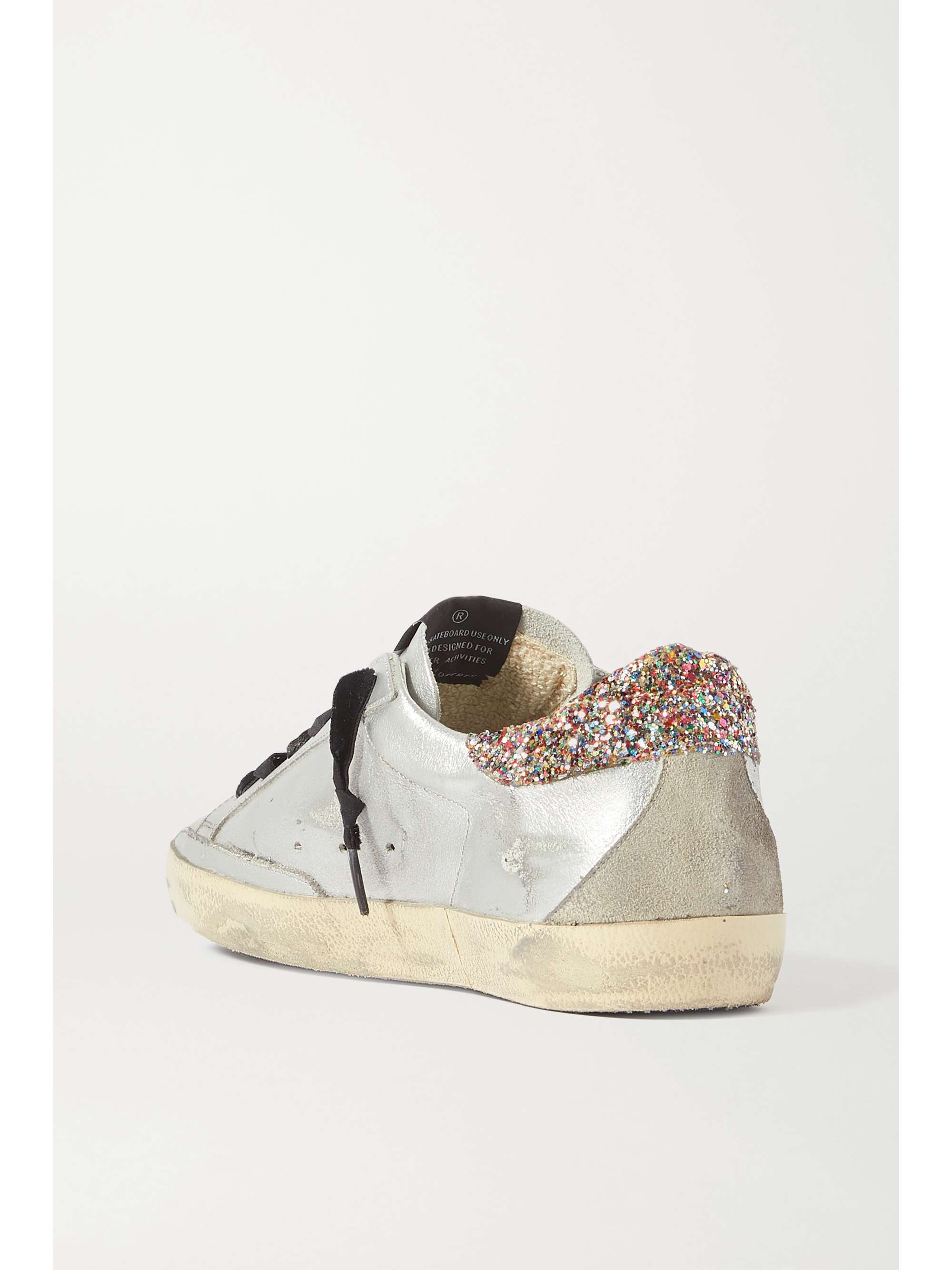 GOLDEN GOOSE Superstar distressed glittered metallic leather sneakers