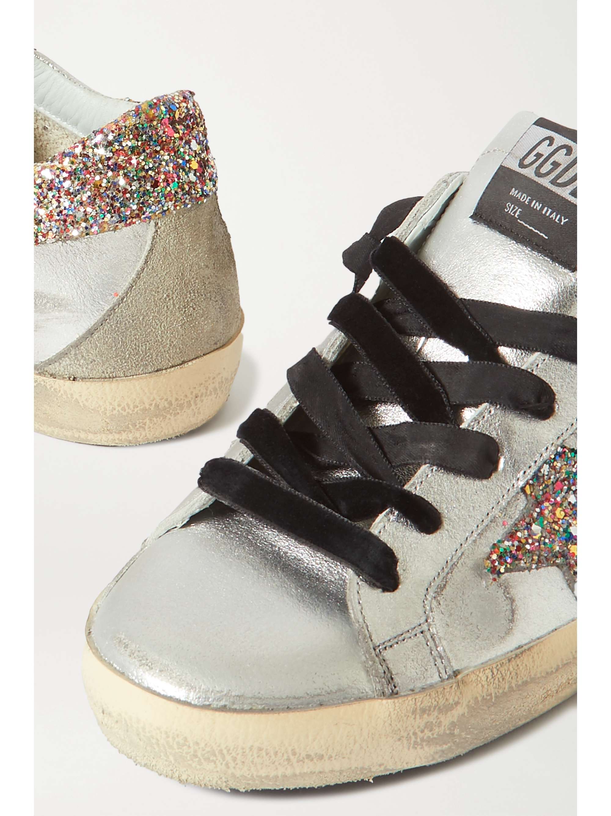 GOLDEN GOOSE Superstar distressed glittered metallic leather sneakers