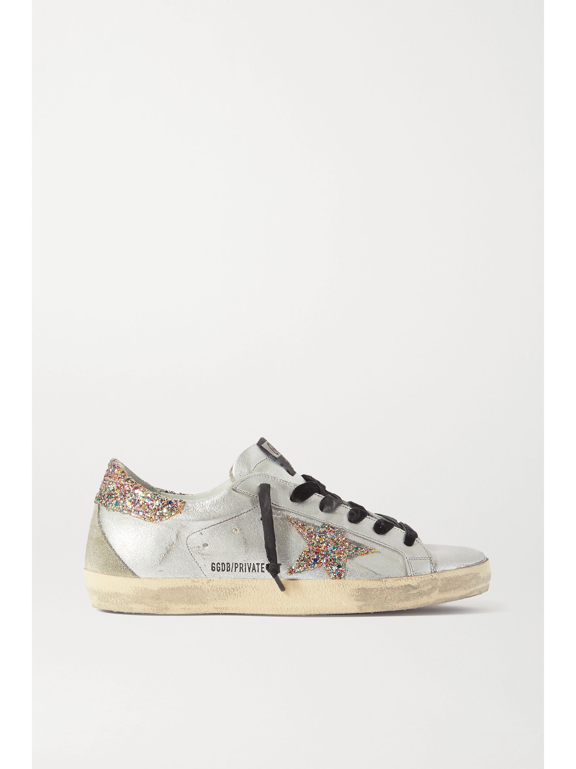 Golden goose superstar distressed metallic leather and suede sneakers Clearance