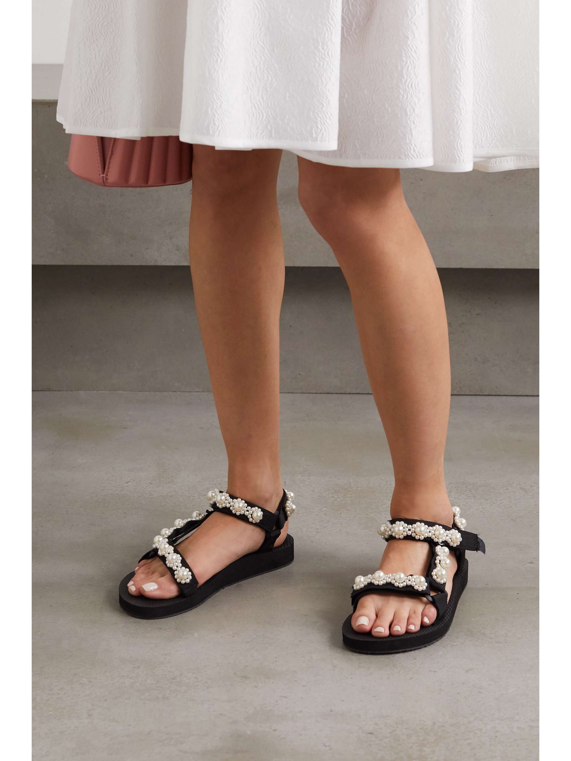 ARIZONA LOVE Trekky Chic faux pearl-embellished canvas platform sandals |  NET-A-PORTER