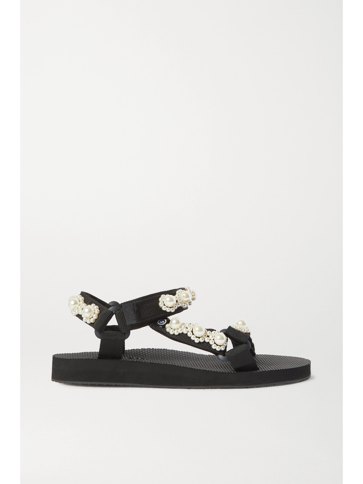 ARIZONA LOVE TREKKY CHIC FAUX PEARL-EMBELLISHED CANVAS PLATFORM SANDALS