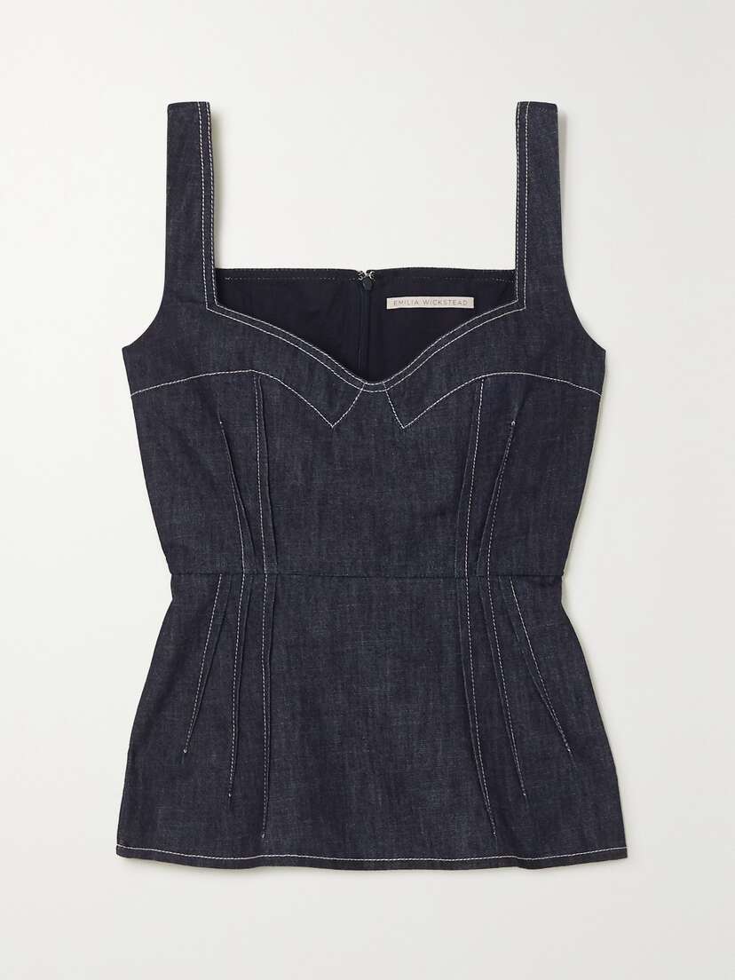 Emilia Wickstead Apple Denim Bustier Top - UK 18