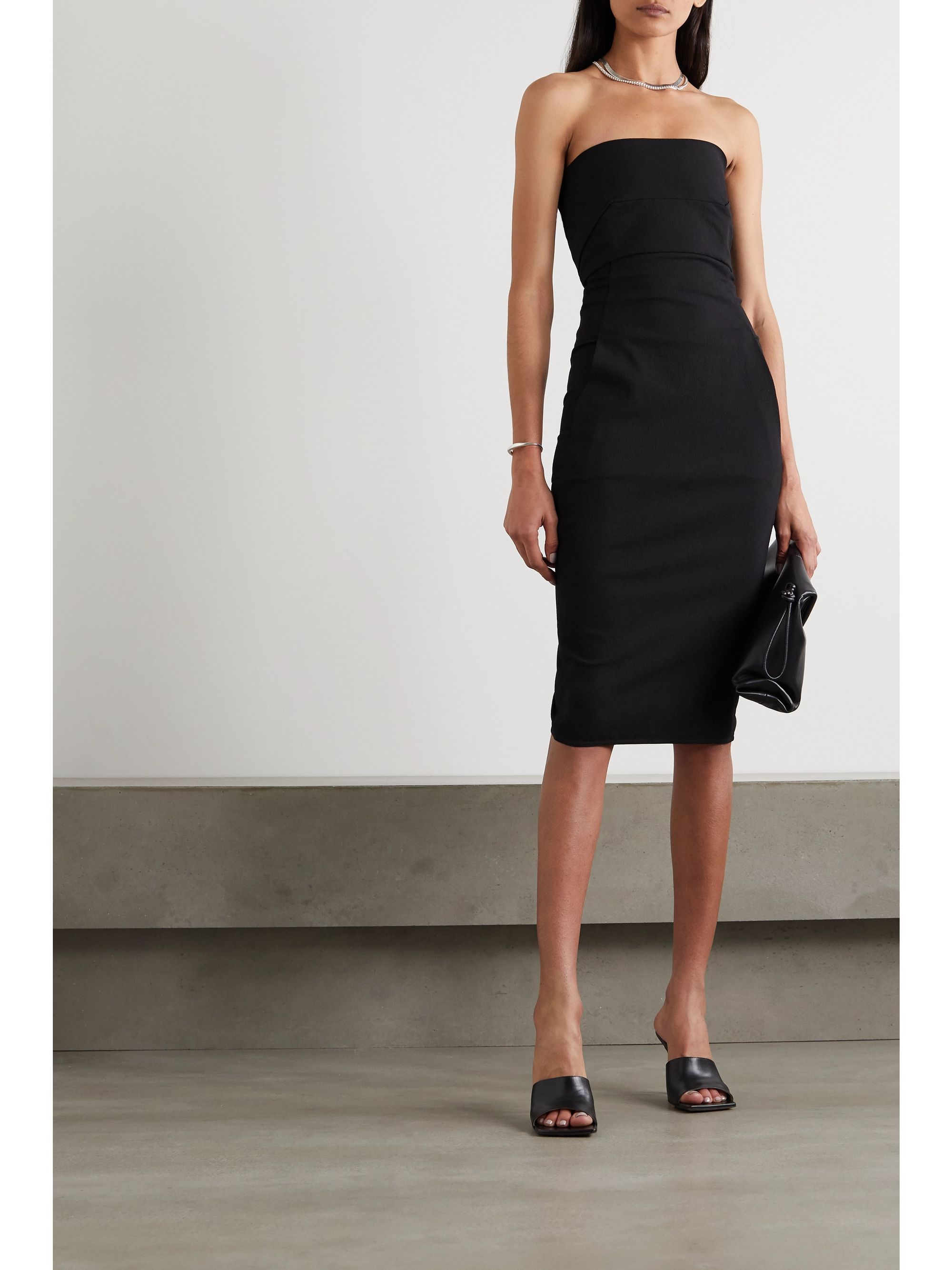 Black Strapless cotton-blend crepe 