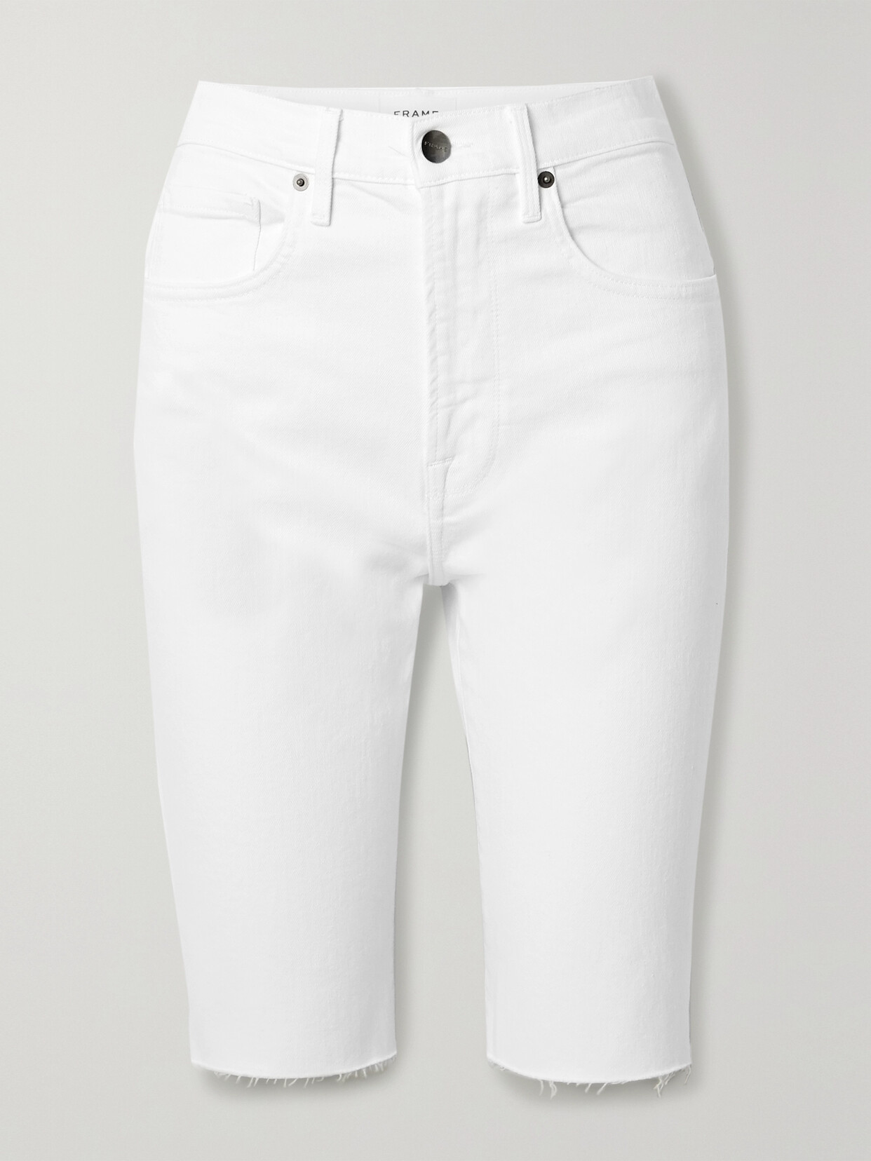 FRAME Le Vintage Bermuda Frayed Denim Shorts - White