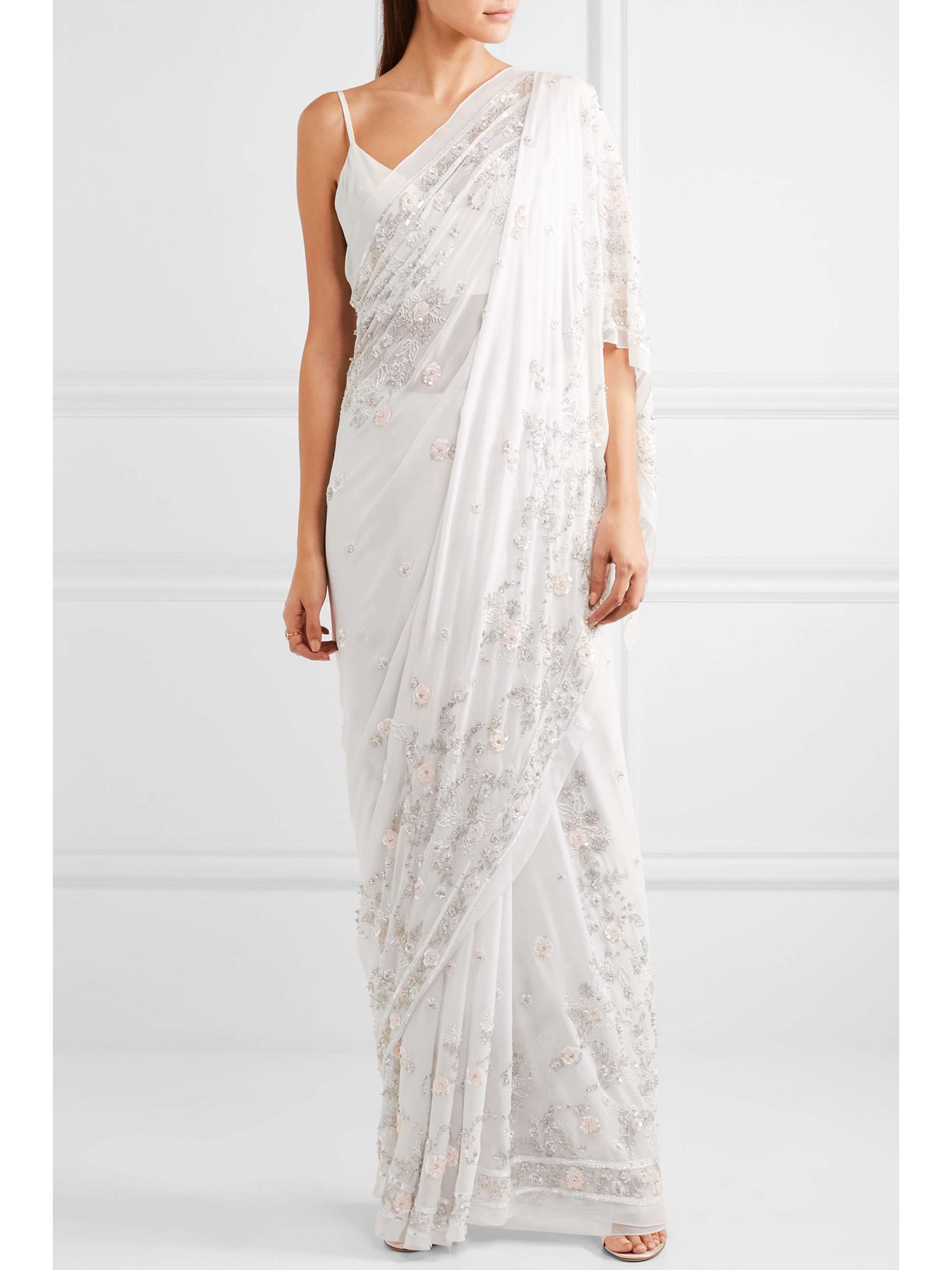 NEEDLE & THREAD Astral embellished silk-chiffon saree
