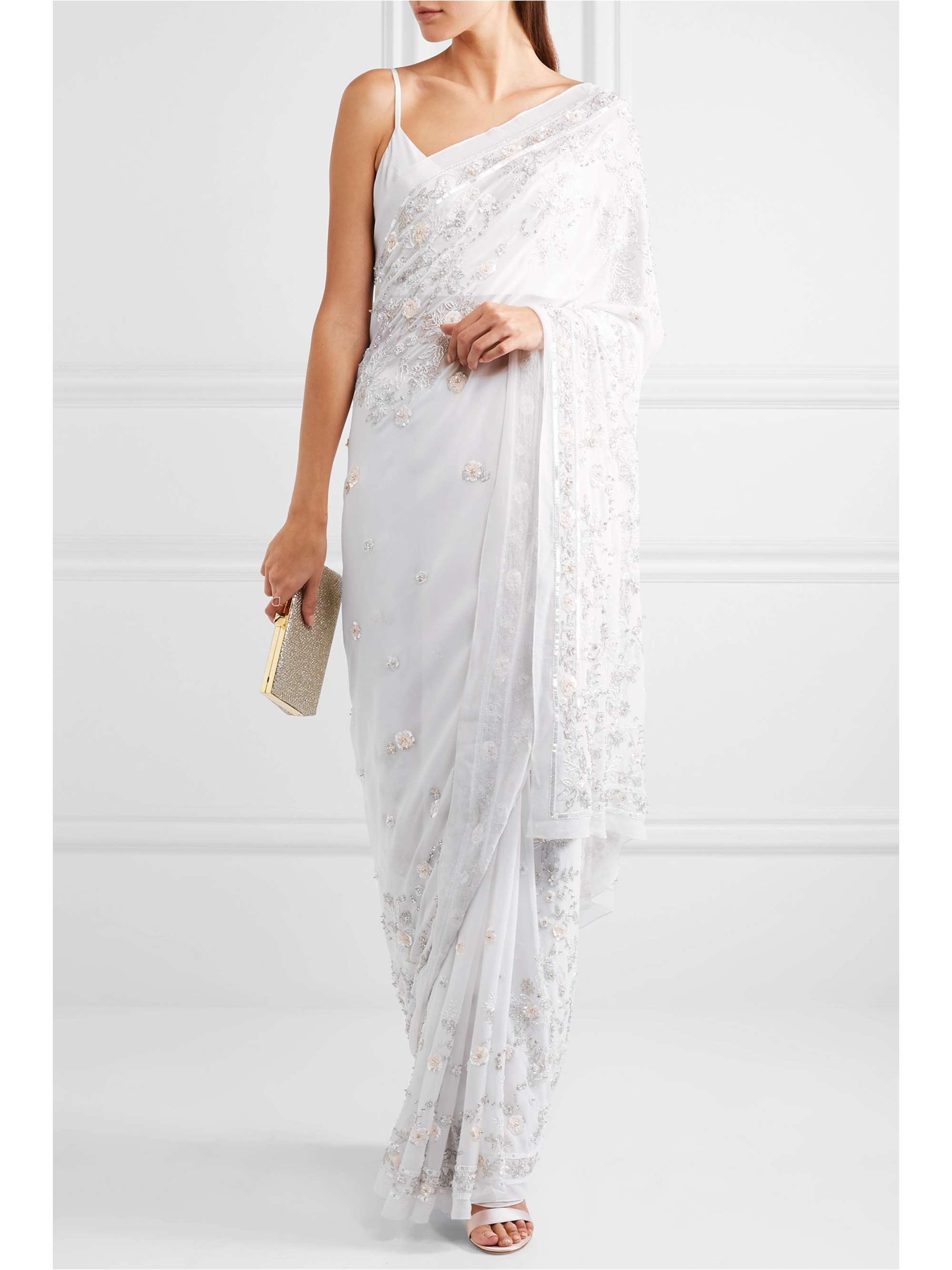 NEEDLE & THREAD Astral embellished silk-chiffon saree