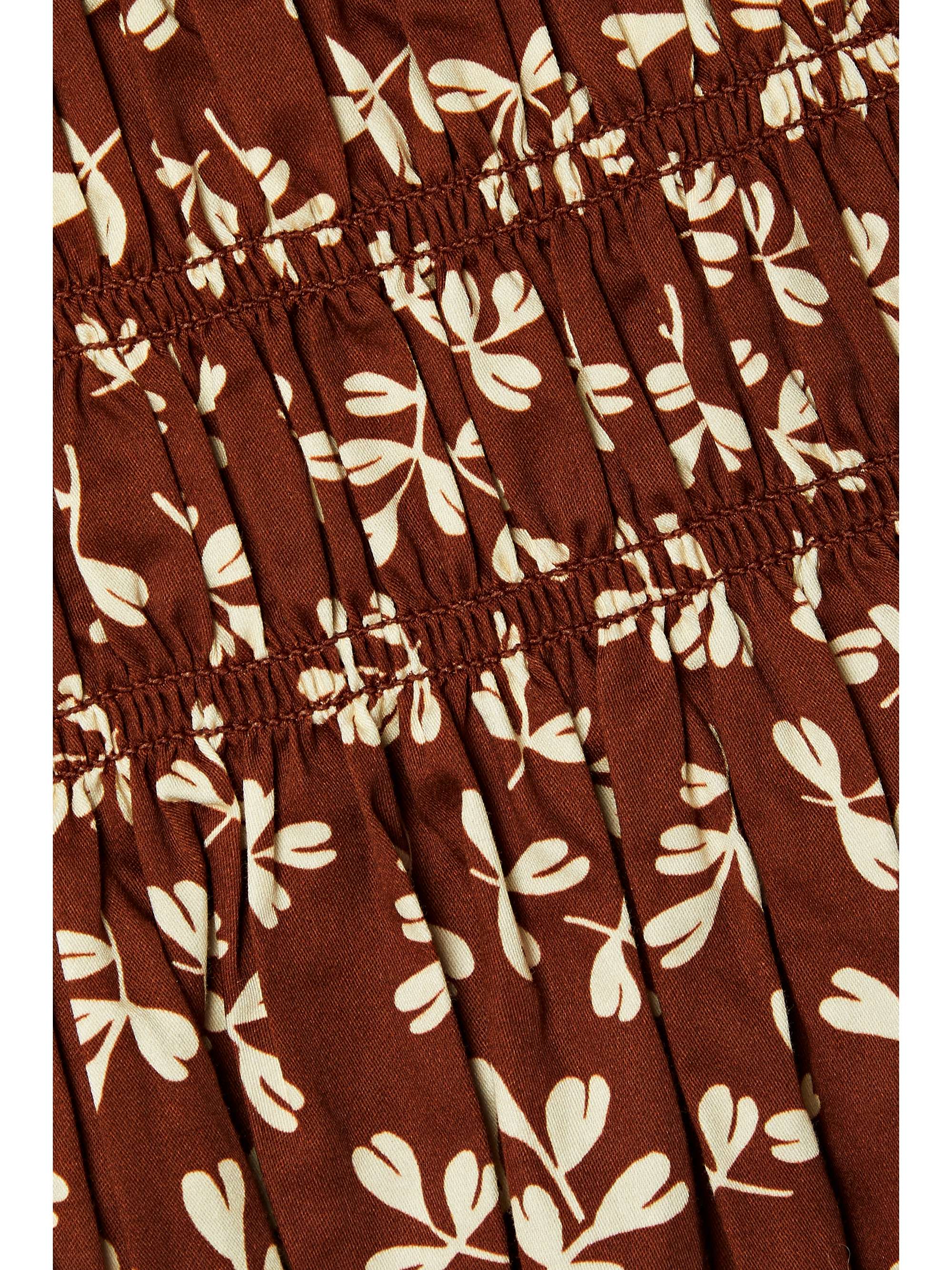 TORY BURCH Smocked printed cotton-poplin mini dress