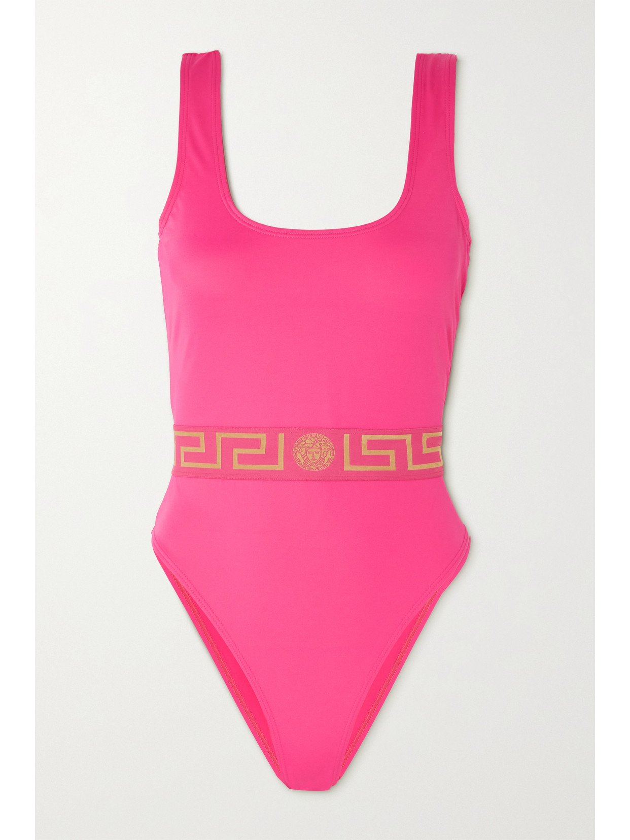 Versace Greek Key Belt One-piece Swimsuit In Pink