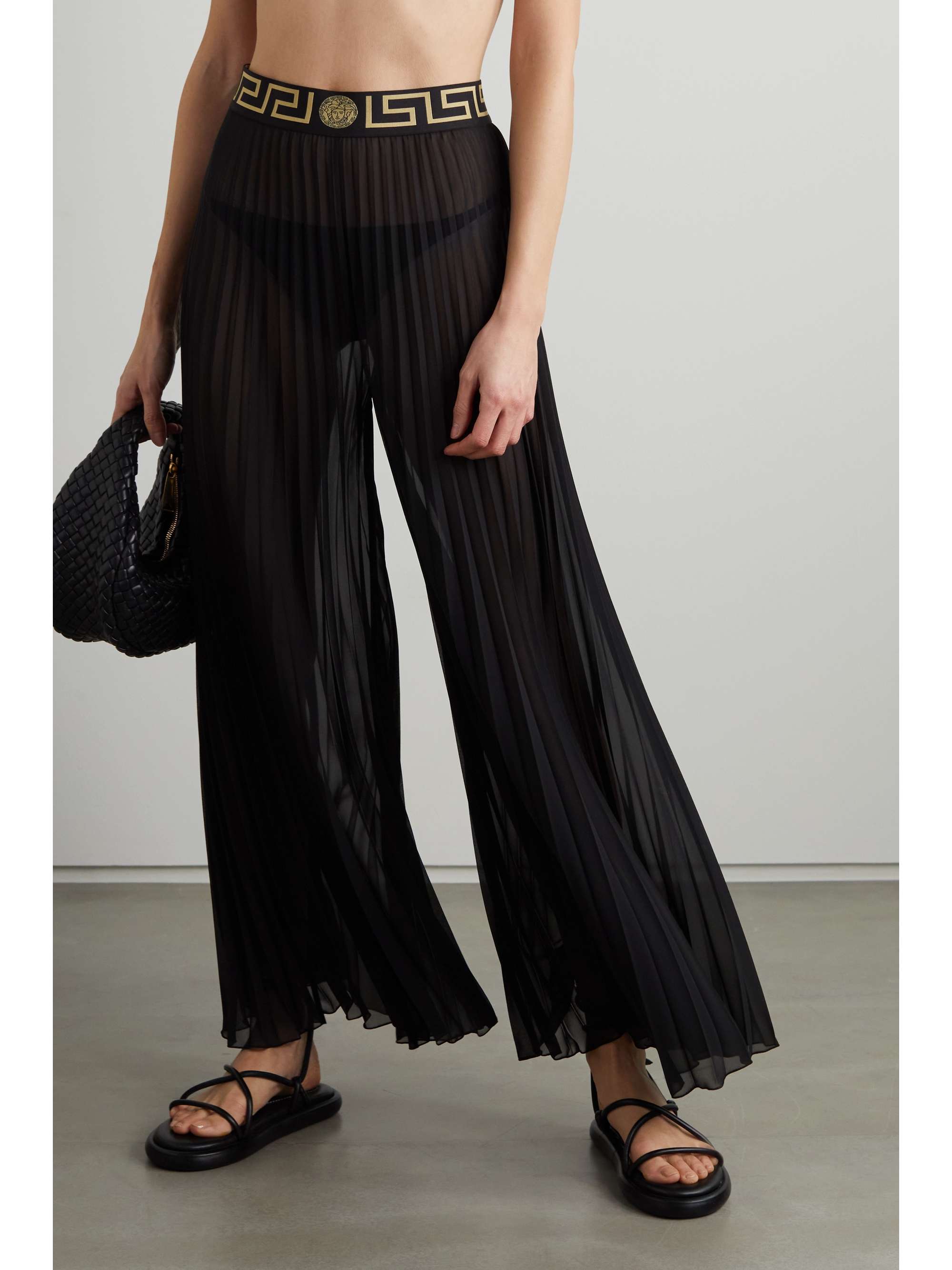 Black Plissé-chiffon wide-leg pants 