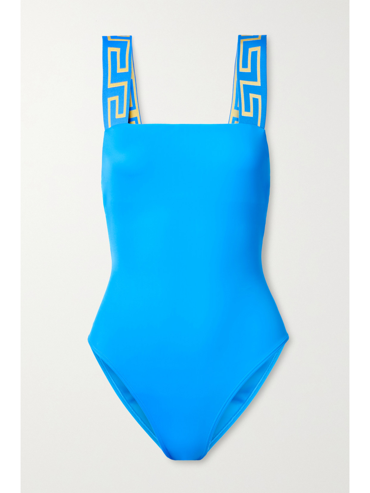 Versace Greca-pattern Scoop-back Swimsuit In Blue