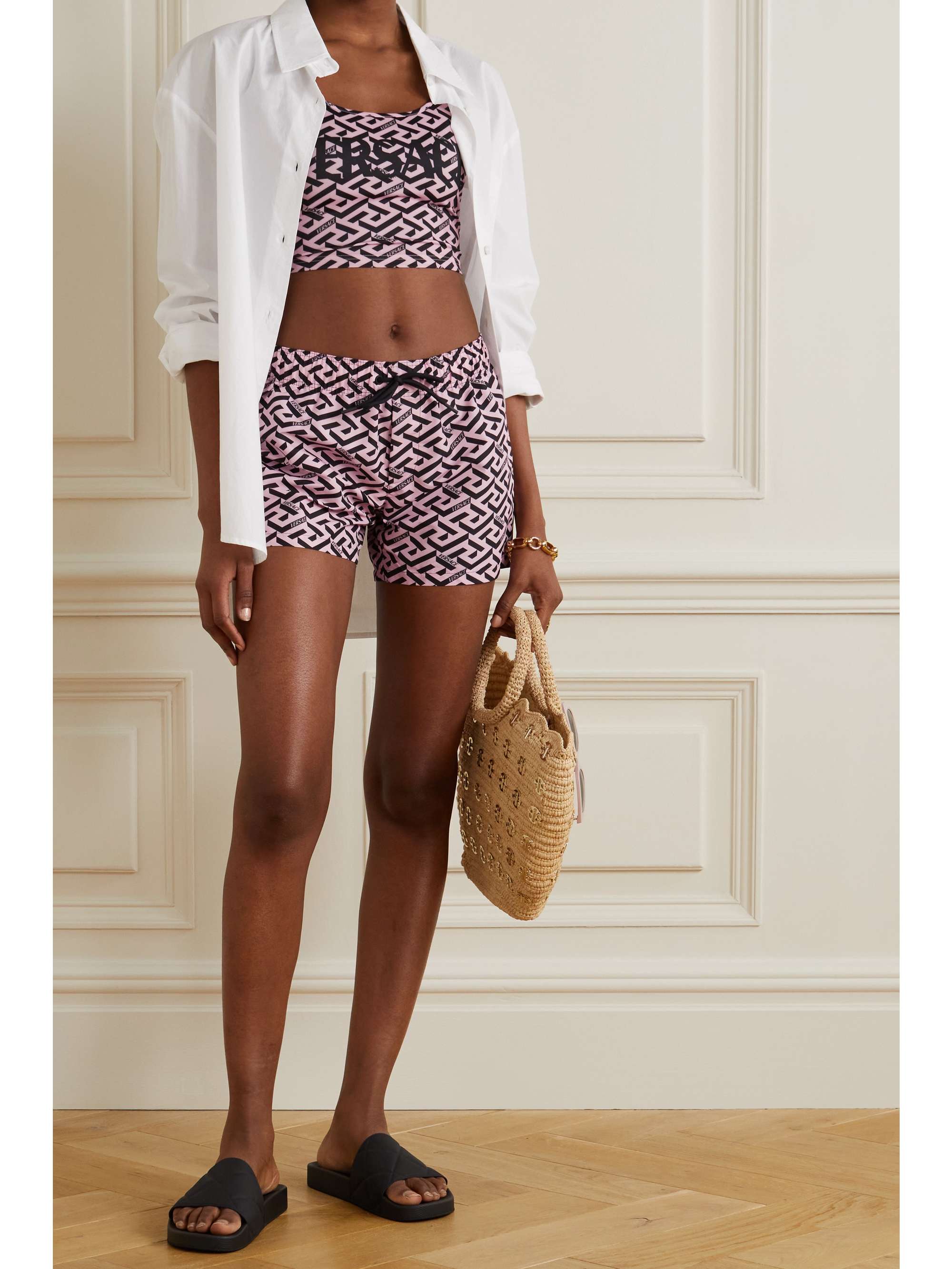 versace printed shell shorts