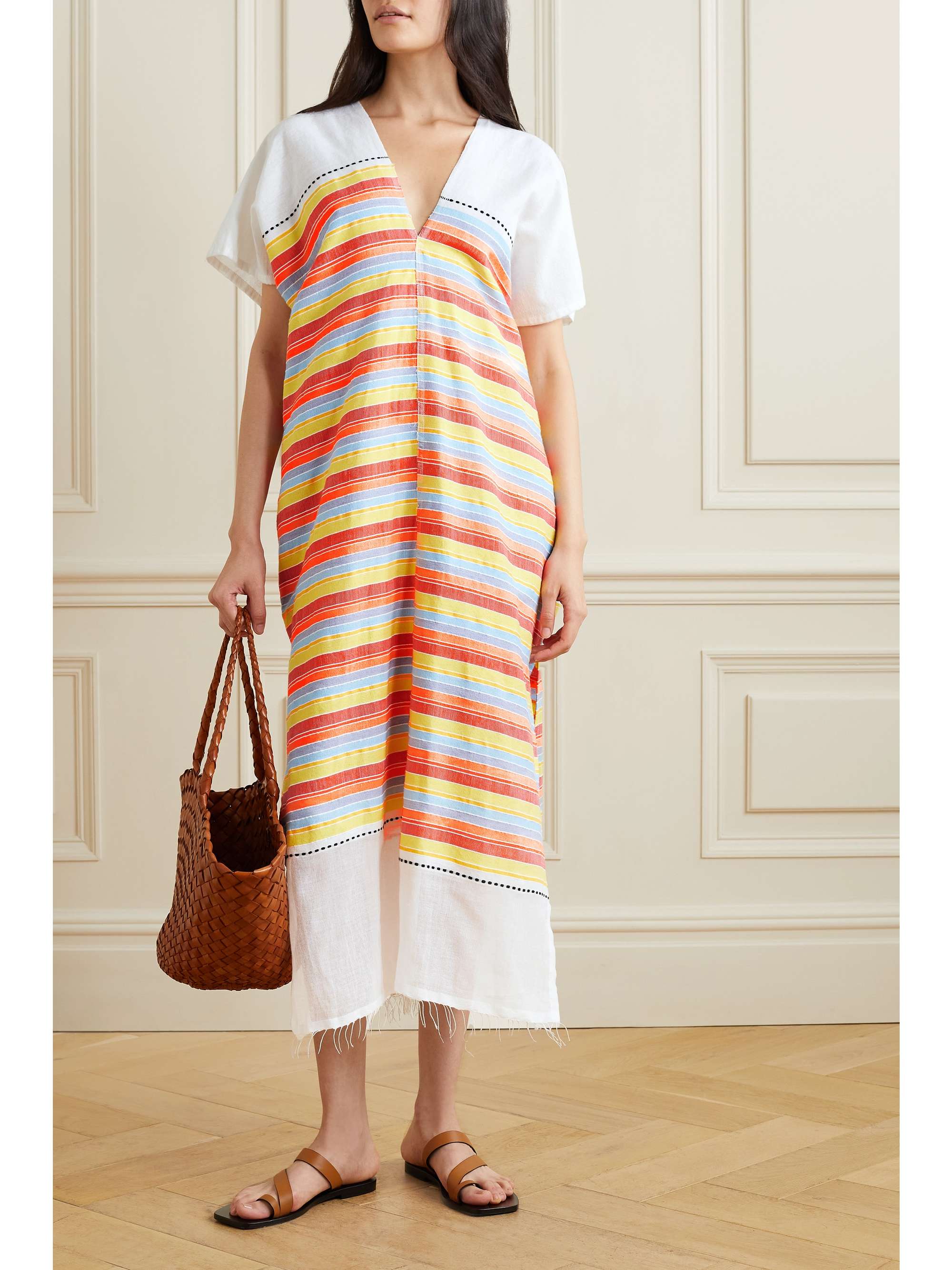 White Mokati fringed striped cotton 