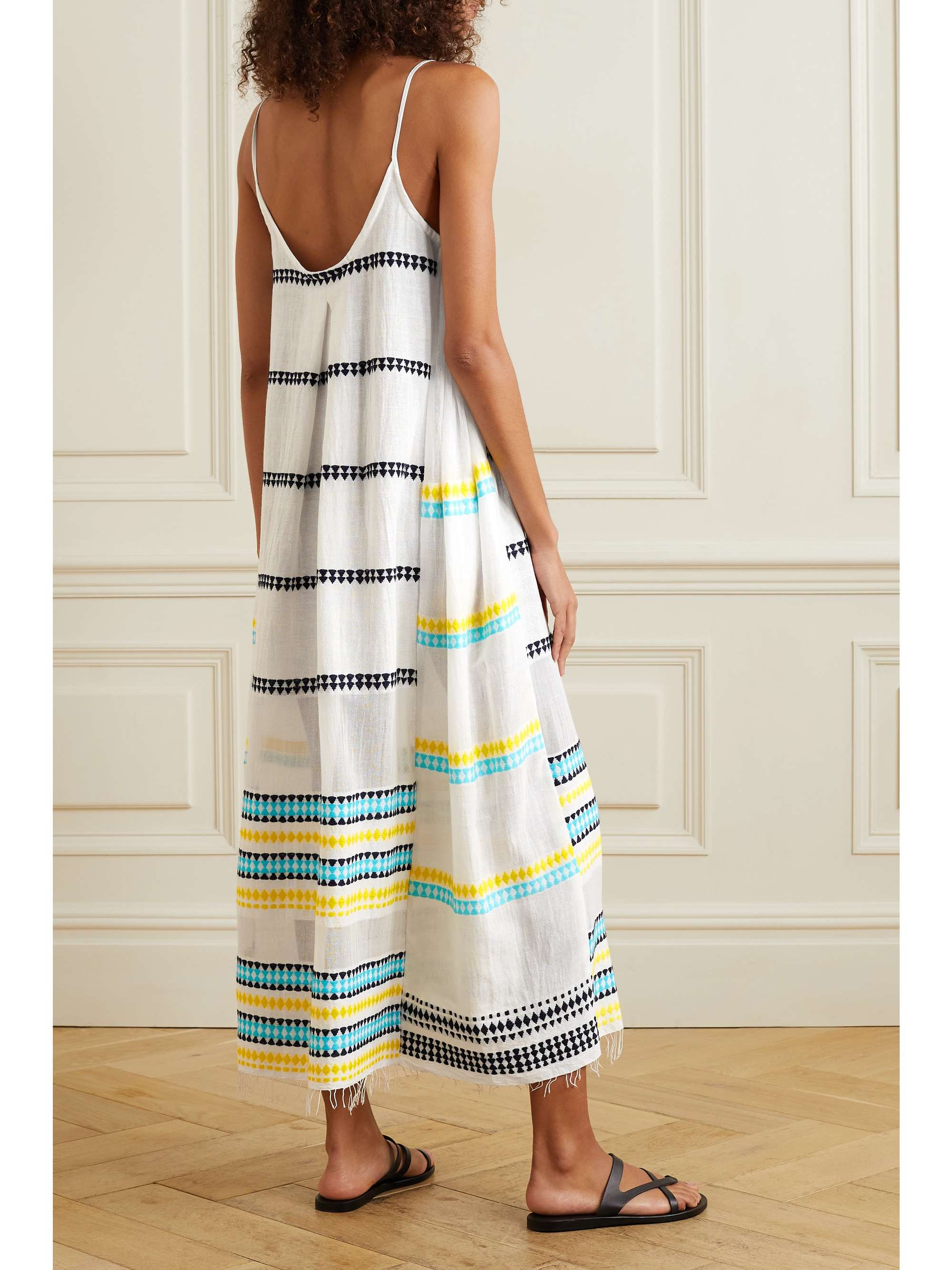 White Sediri striped embroidered cottonblend gauze midi dress LEMLEM