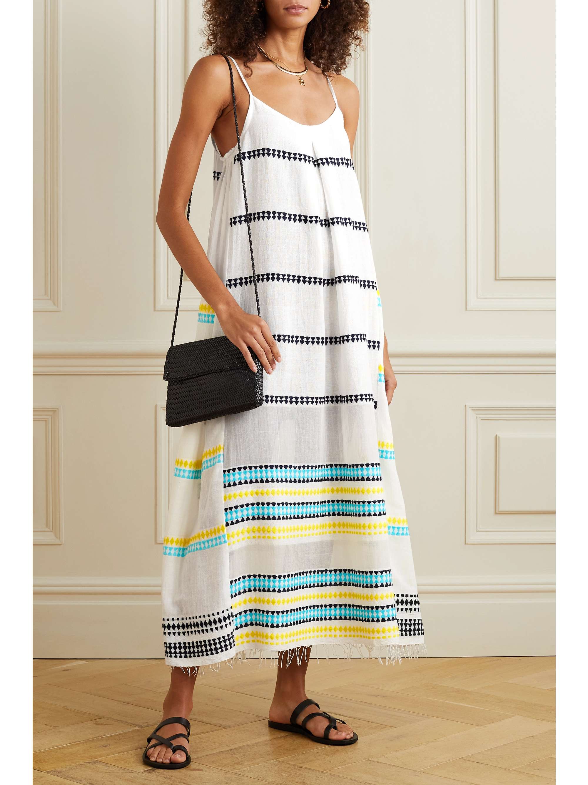 striped embroidered dress