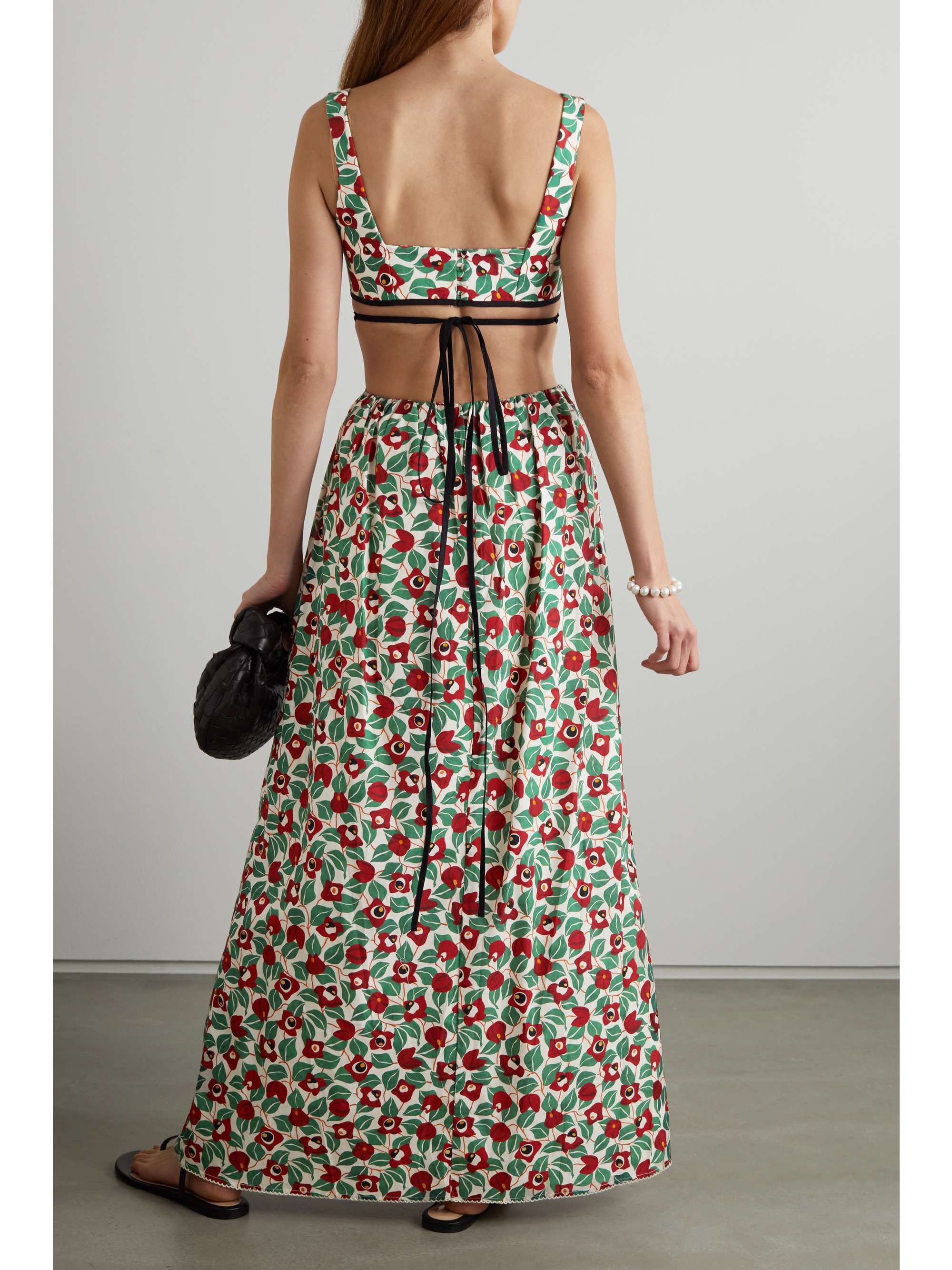 AGUA BY AGUA BENDITA Peonia bead-embellished cutout cotton-poplin maxi dress