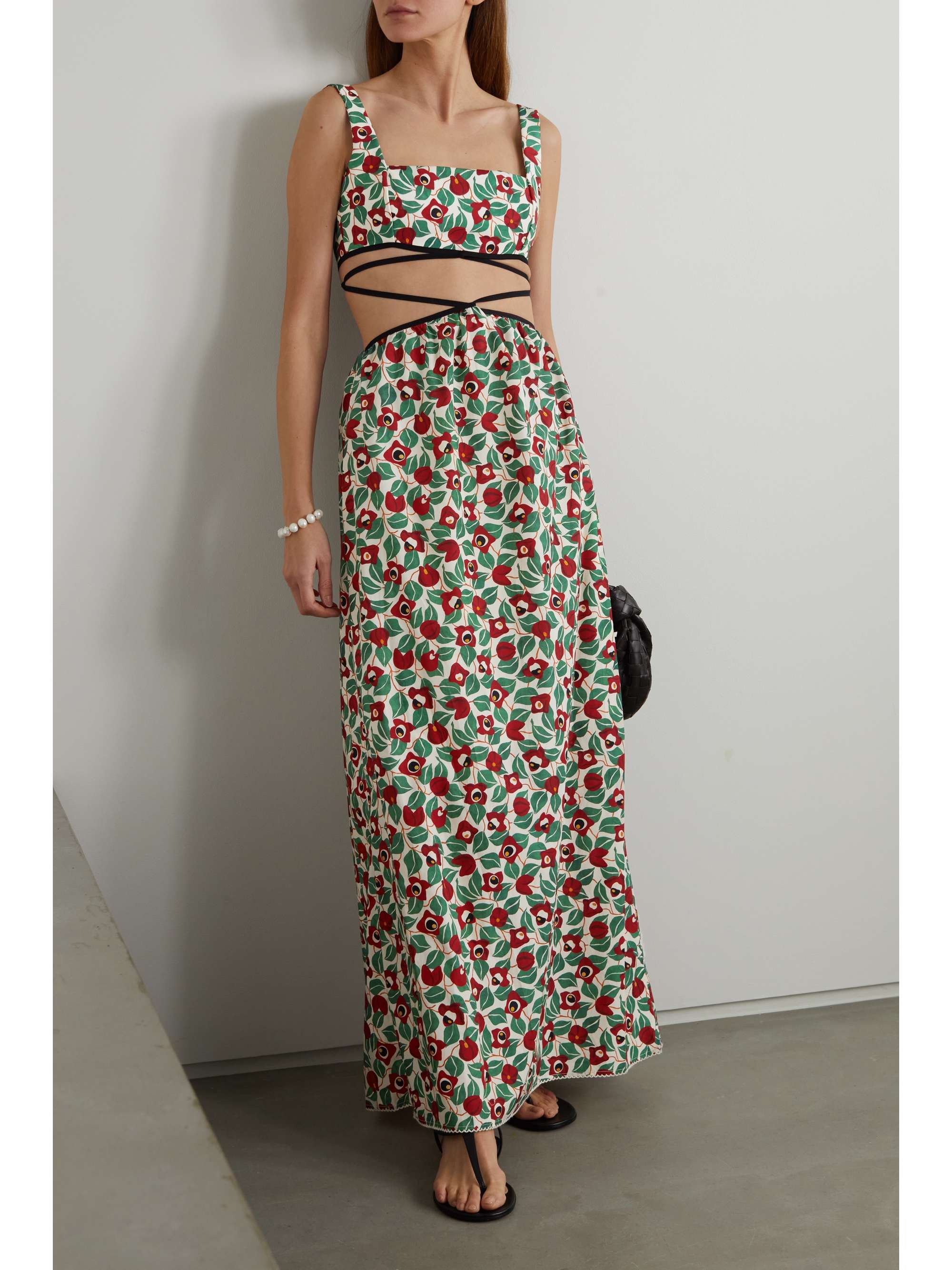 AGUA BY AGUA BENDITA Peonia bead-embellished cutout cotton-poplin maxi dress