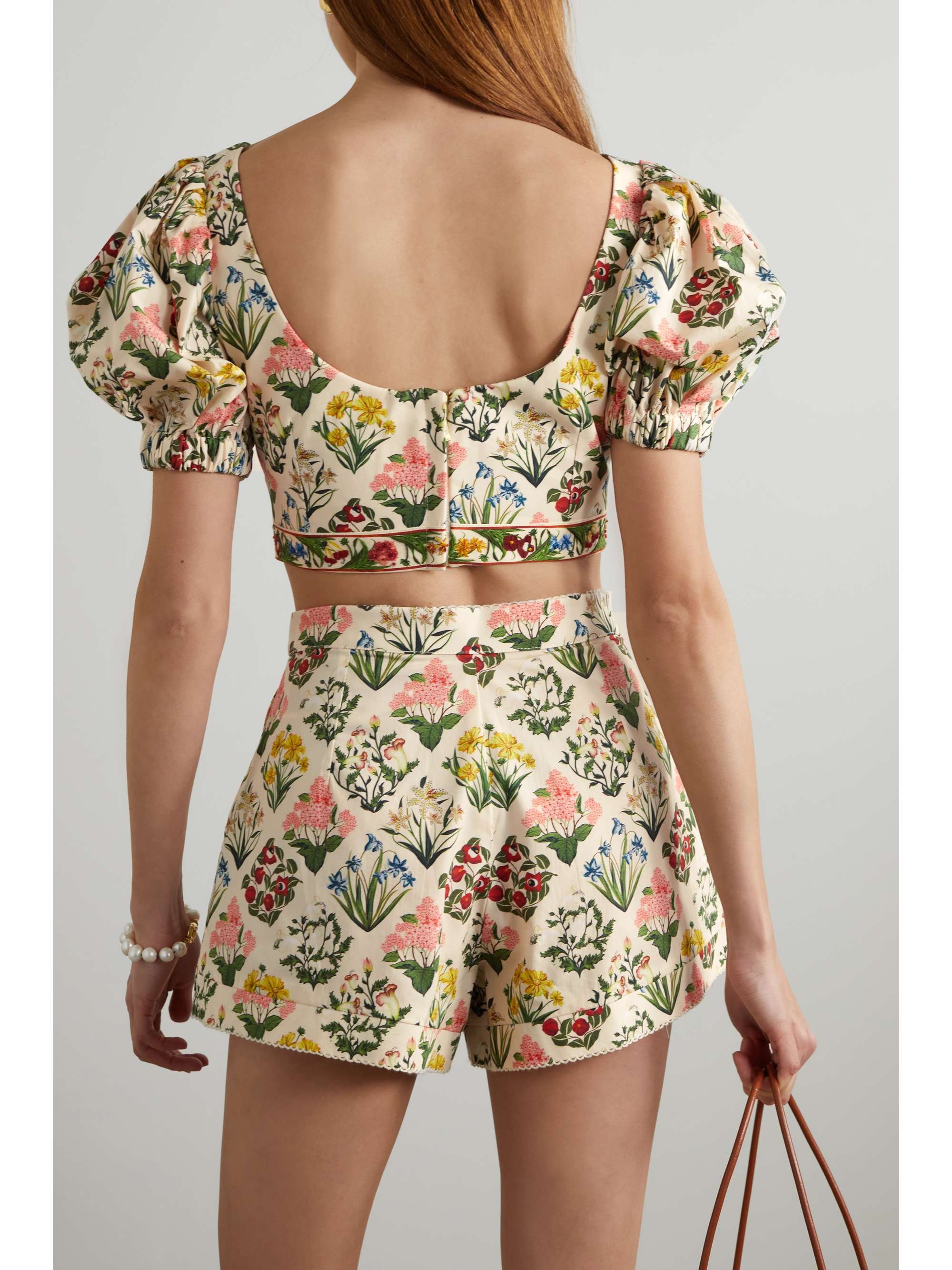 AGUA BY AGUA BENDITA Palmarosa cropped floral-print organic cotton-poplin top