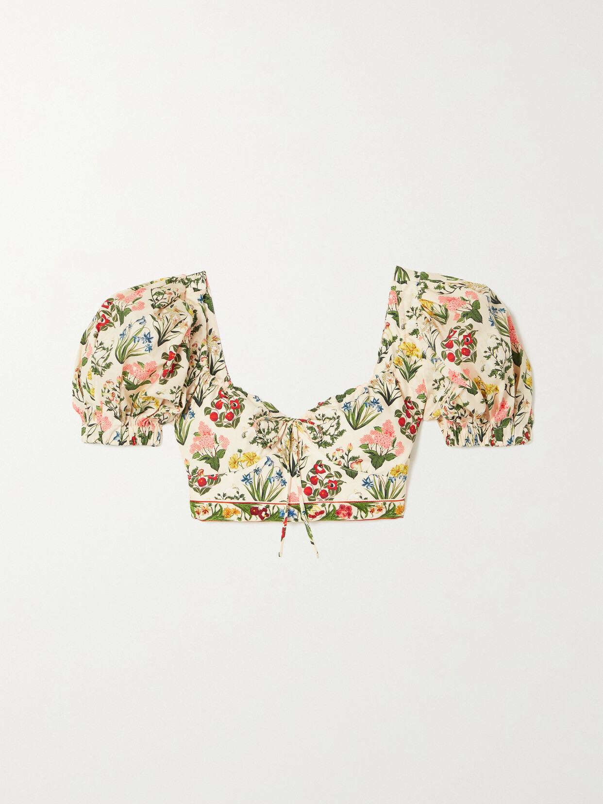 Agua By Agua Bendita Palmarosa Cropped Floral-print Organic Cotton-poplin Top In White