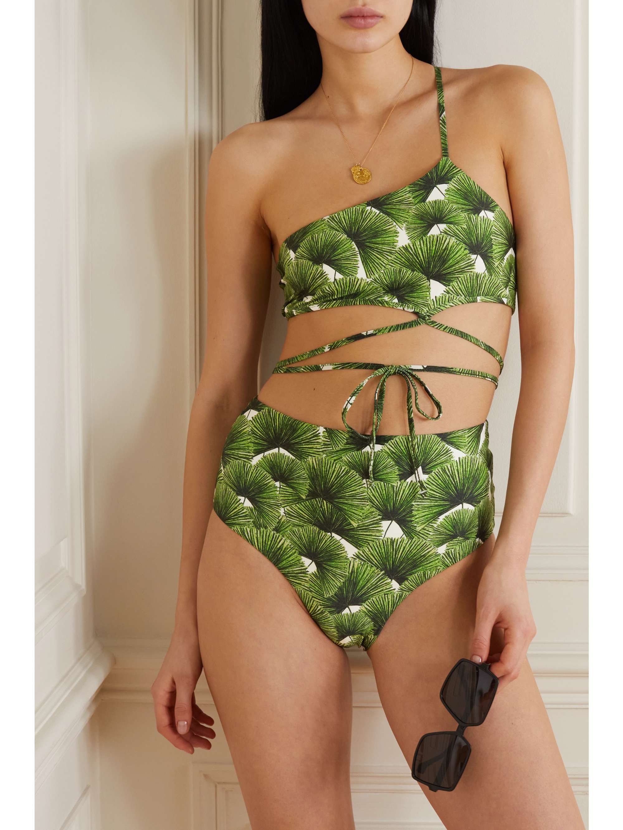AGUA BY AGUA BENDITA Azucena one-shoulder printed recycled bikini top