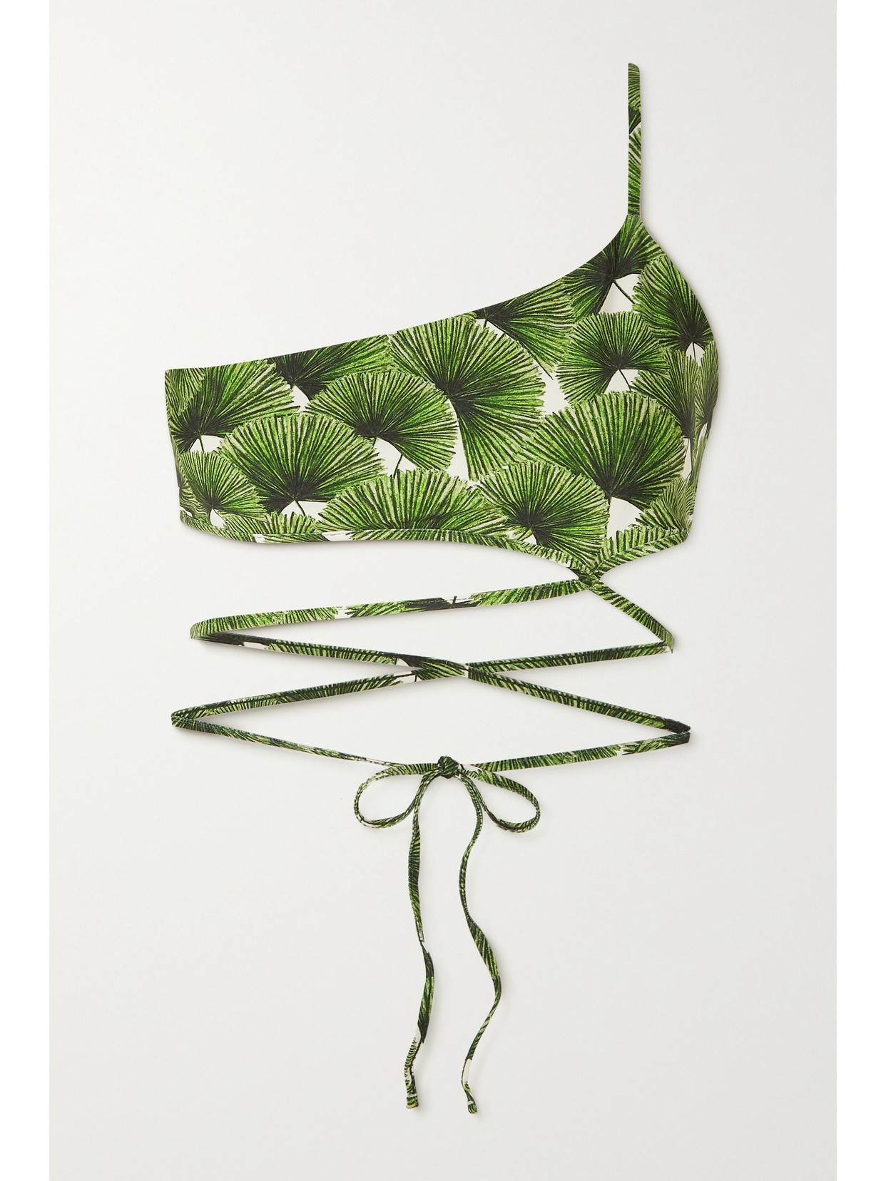 Shop Agua By Agua Bendita Azucena One-shoulder Printed Recycled Bikini Top In Green