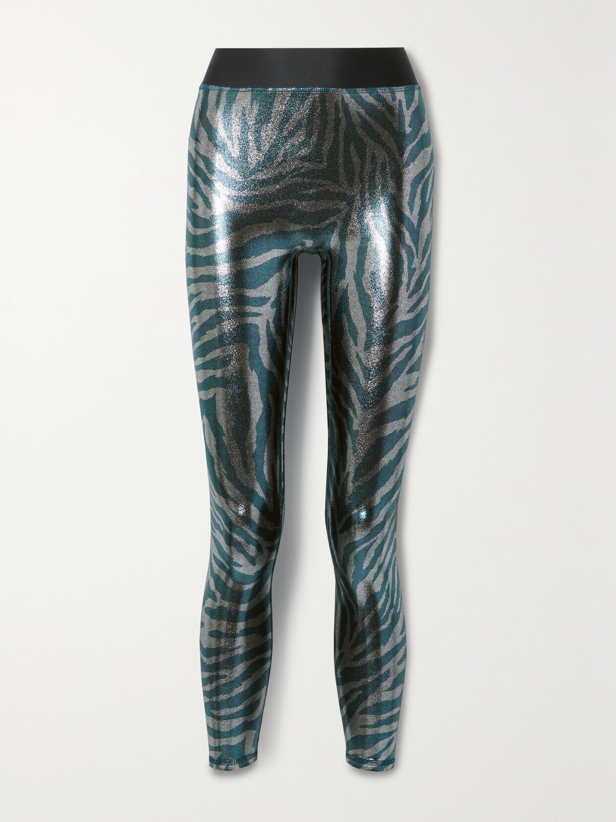 Heroine Sport Power Metallic Zebra-print Leggings In Silver