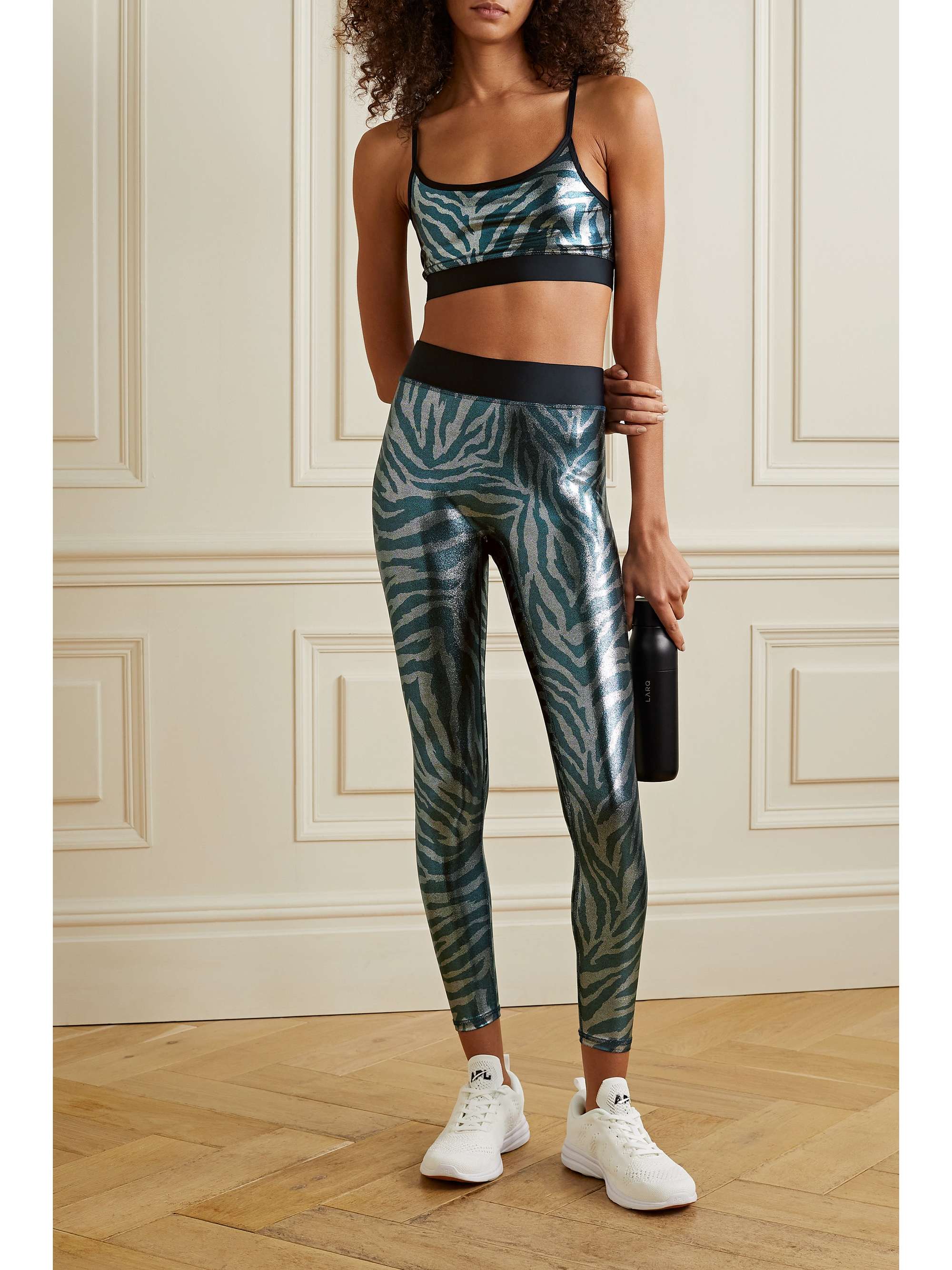 Ensemble sport brassière et legging imprimé Femme bleu en nylon