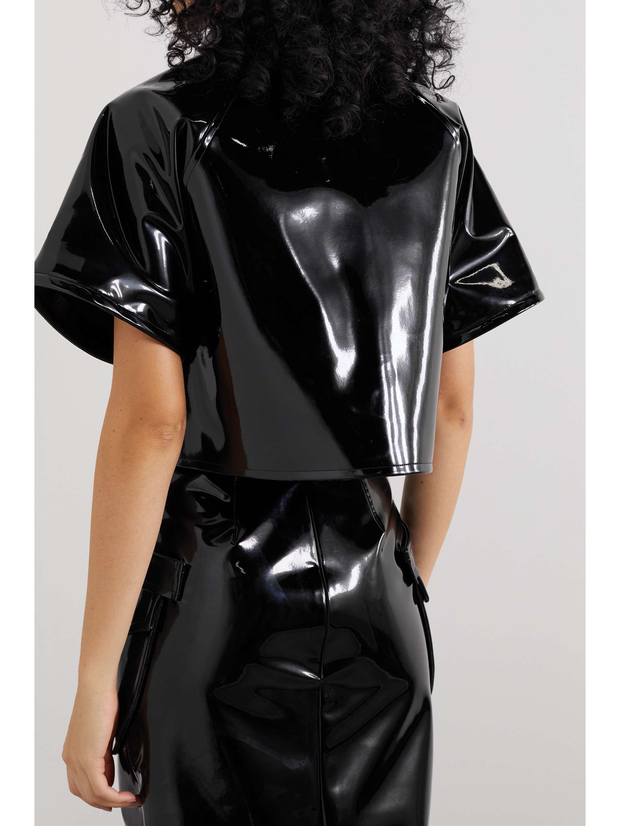 BENCHELLAL + NET SUSTAIN faux patent-leather cropped shirt