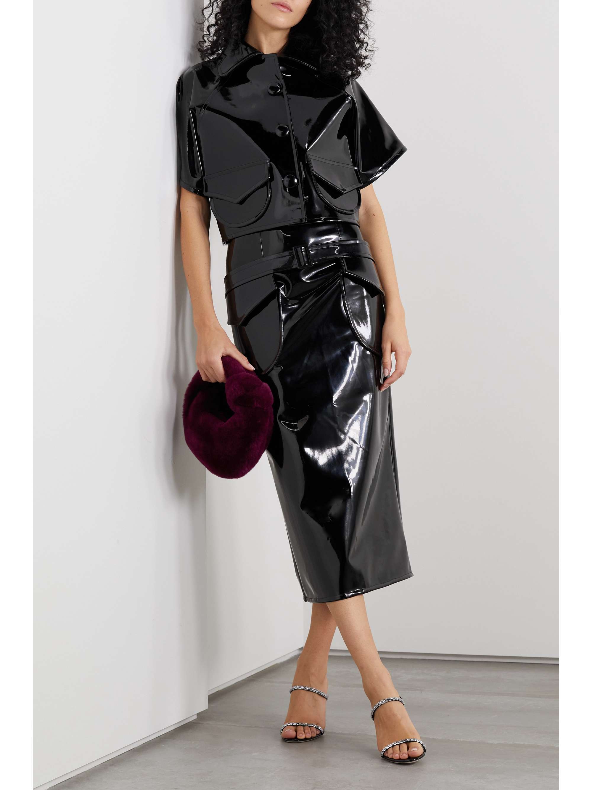 BENCHELLAL + NET SUSTAIN faux patent-leather cropped shirt
