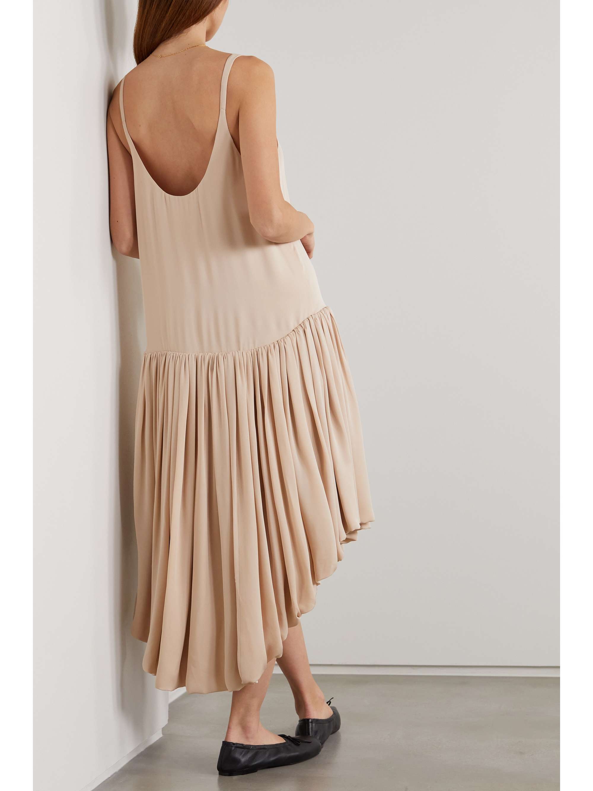 KHAITE Odette asymmetric pleated silk-georgette dress