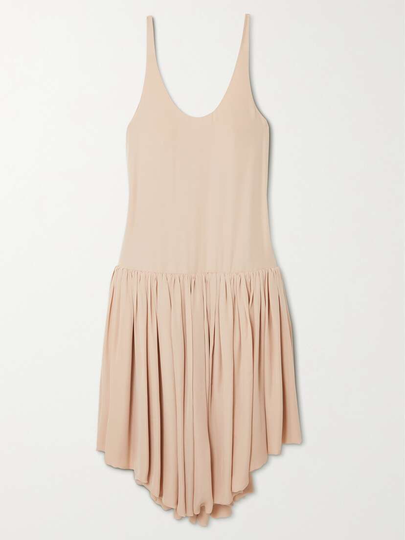 Khaite Odette Asymmetric Pleated Silk-georgette Dress