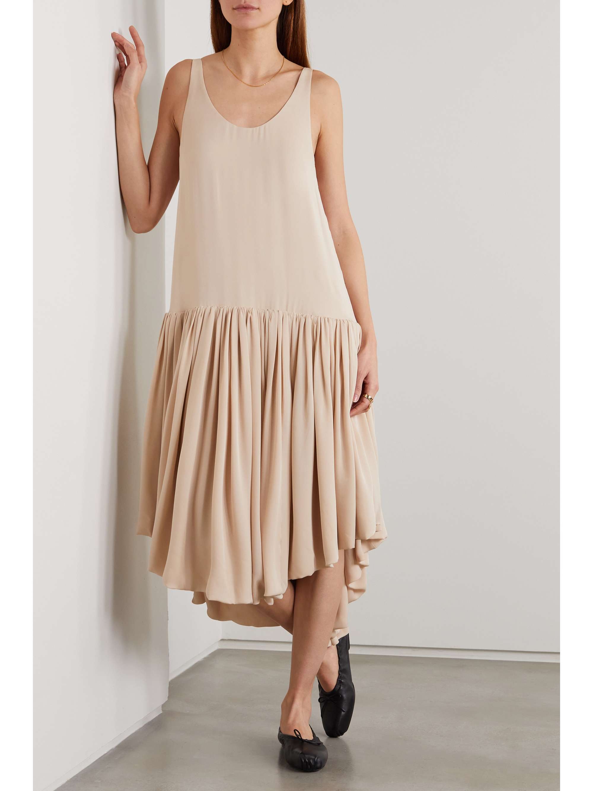 KHAITE Odette asymmetric pleated silk-georgette dress