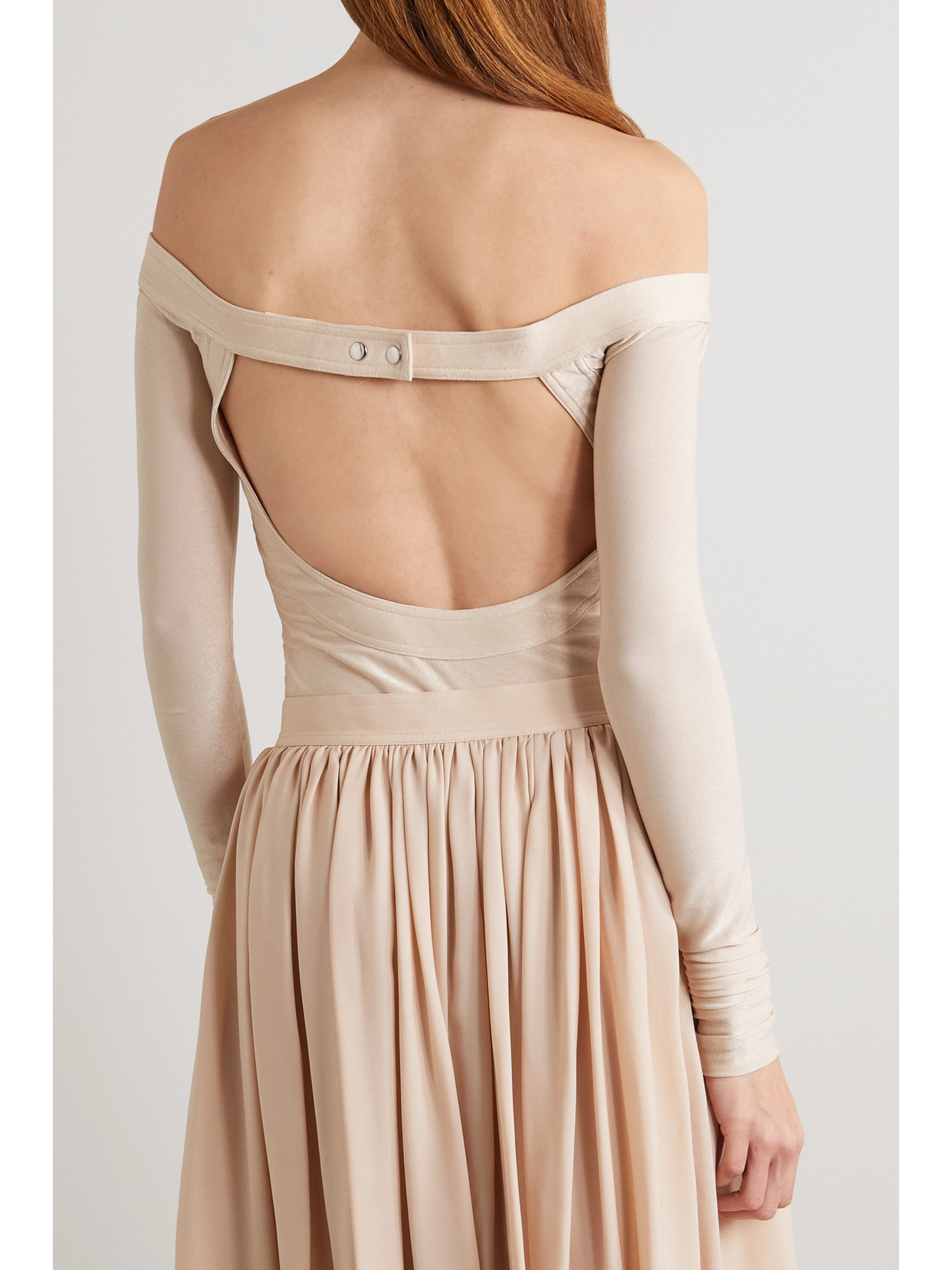 Khaite Devon Off-the-shoulder Open-back Jersey Bodysuit In Pink
