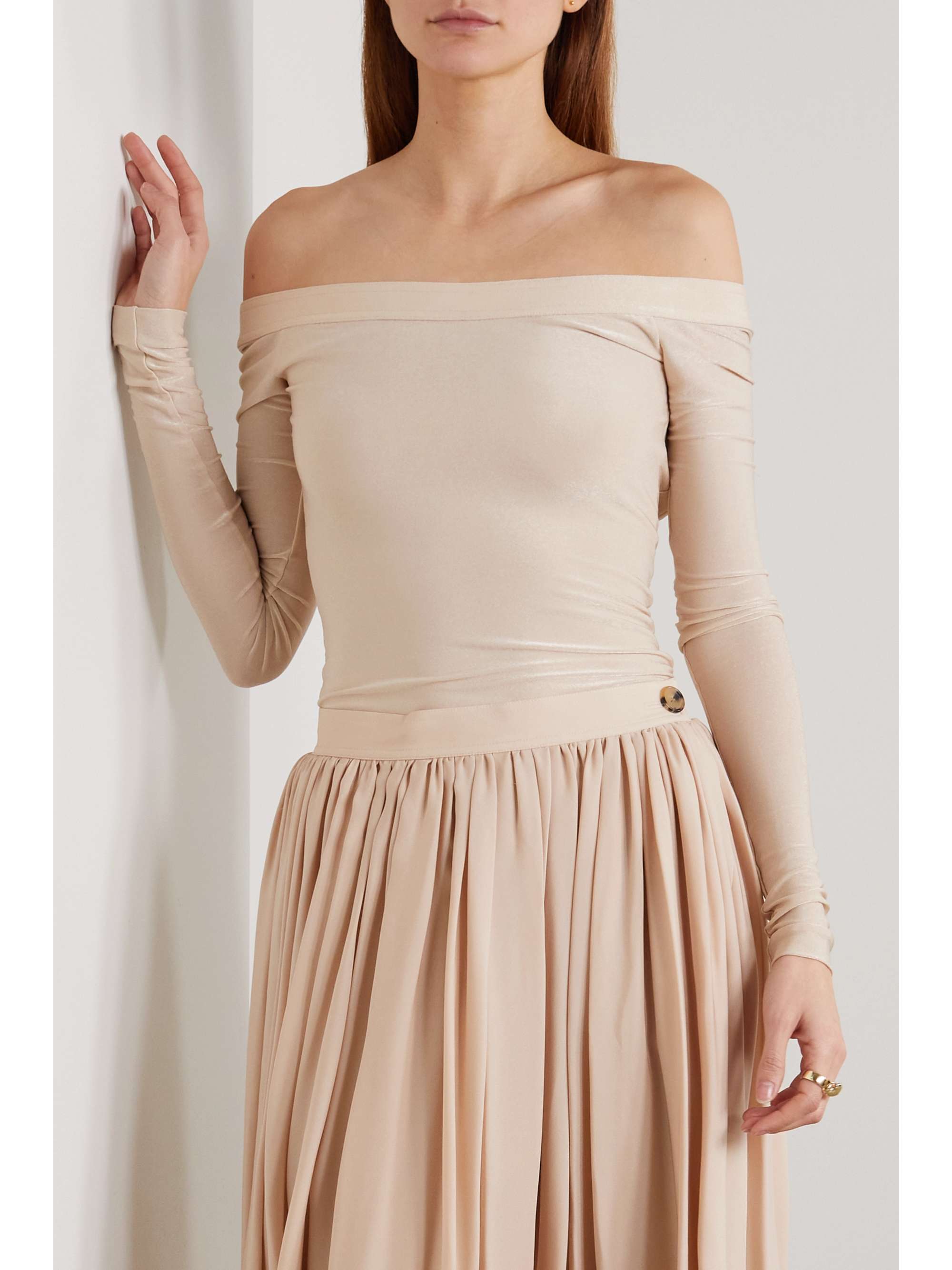 KHAITE Devon off-the-shoulder open-back jersey bodysuit