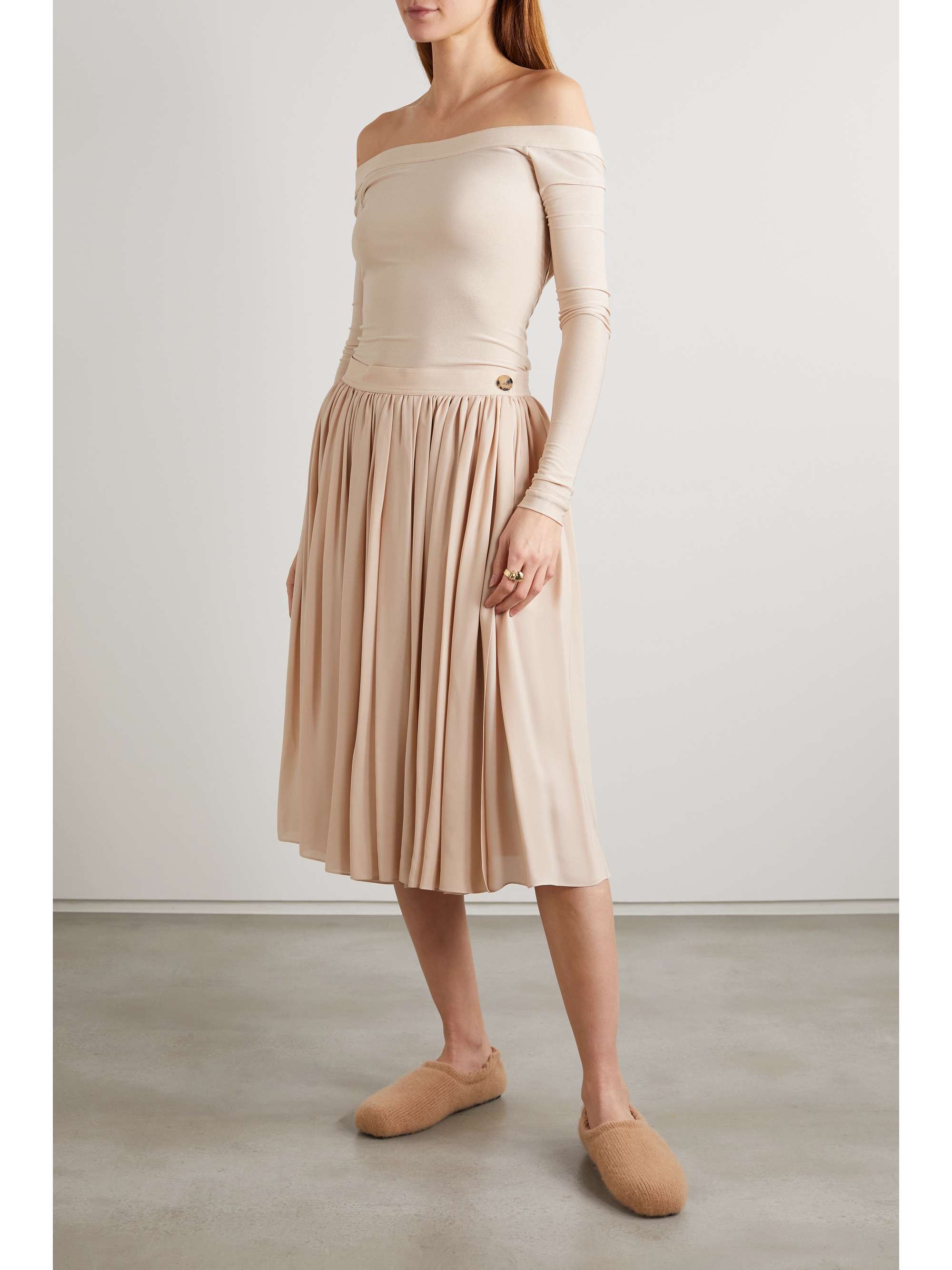 KHAITE Devon off-the-shoulder open-back jersey bodysuit