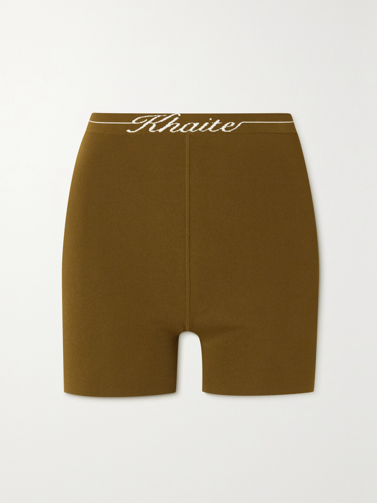 Khaite Bryant Intarsia Ribbed-knit Shorts In Green