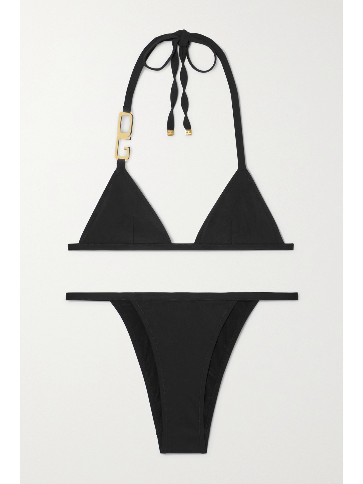 Dolce & Gabbana Embellished Halterneck Triangle Bikini In Black